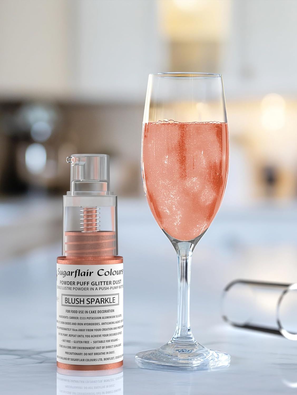 Sugarflair Pump Powder Spray, Glitter, Blush, Glitter - colorante alimentario para pasteles, spray sin aerosol para pasteles, muffins y más - 10 g