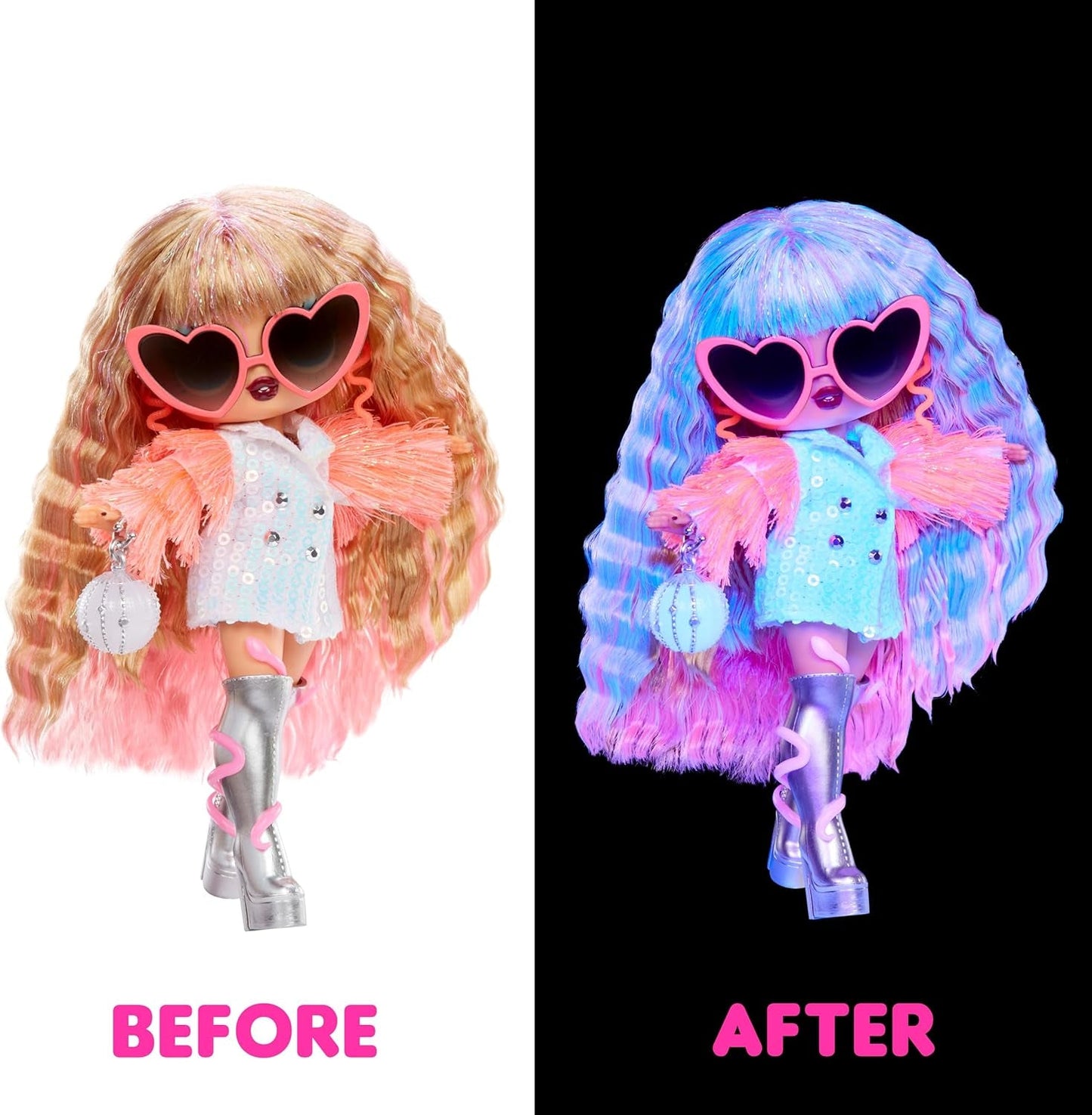 Jajaja ¡Sorpresa! Tweens Neon Pop Stars - Thea Stars - 1 muñeca de moda con sorpresas retroiluminadas y más de 10 prendas y accesorios de Pop Star, incluida su guitarra rosa fuerte, regalo para niños de 4 años en adelante
