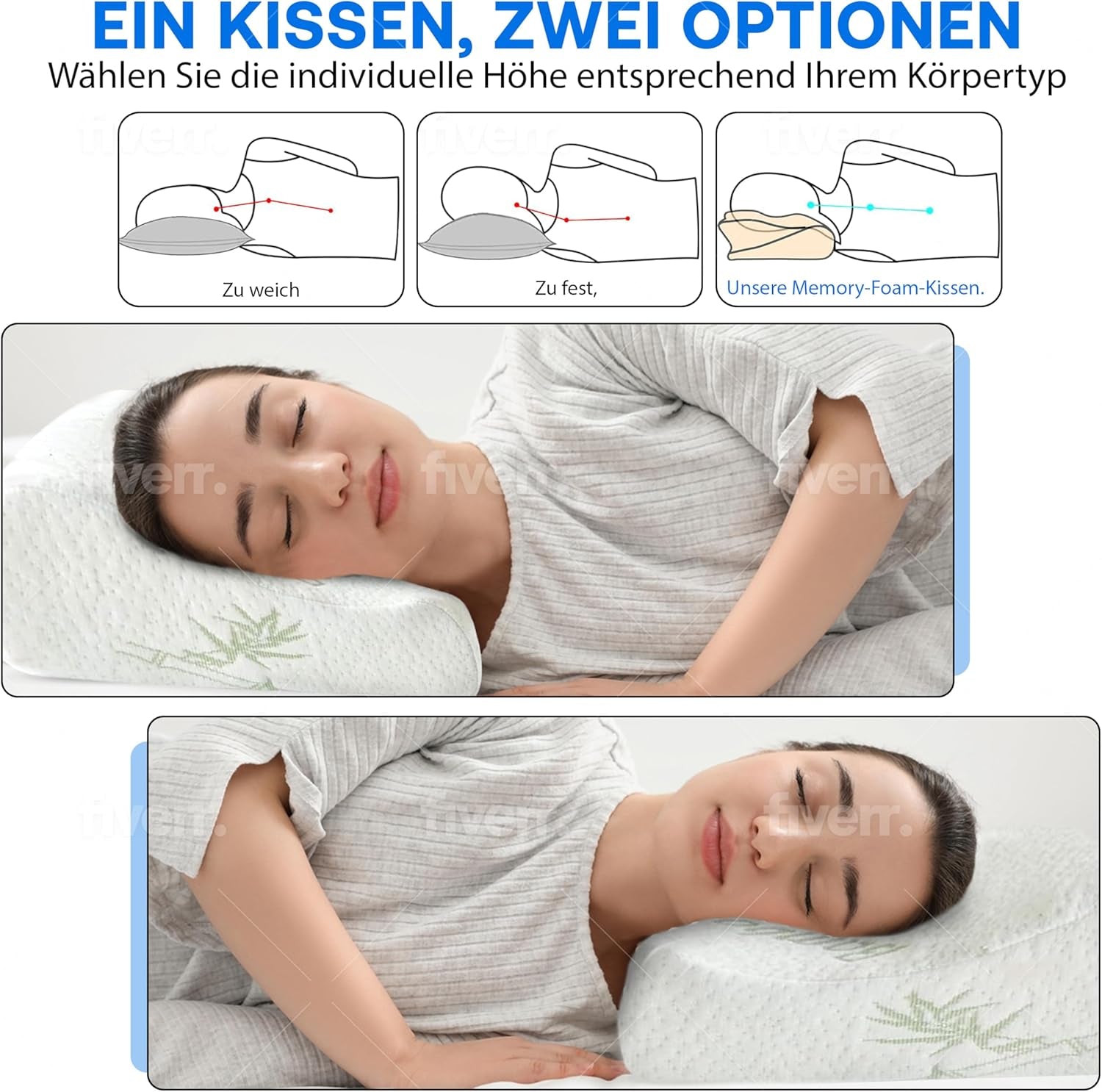 Almohada Ortopédica De Espuma Viscoelástica - Almohada Ergonómica, Almohada Antirronquidos para Personas Que Duermen De Lado, Boca Abajo y Boca Arriba, Pilow, 60 Cm X 40 Cm X 12 Cm Almohadas Ortopédicas Cervicales Naty Shop