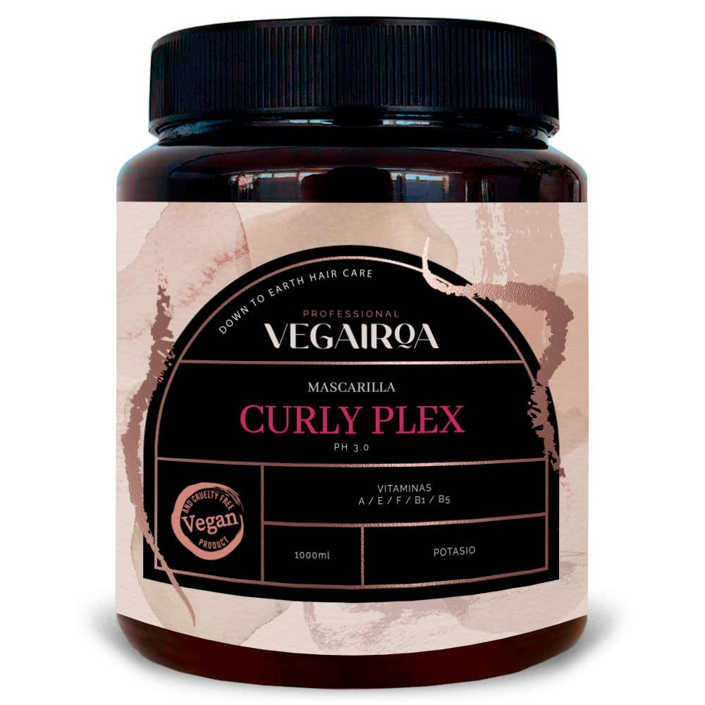 VEGAIROA - Curly Plex Mask - Mascarilla para rizos definidos y sin encrespamiento - Cuidado de hidratación profunda - Para cabello rizado u ondulado - Producto de peluquería vegano profesional - 1000ml Naty Shop Hair Mask Título predeterminado
