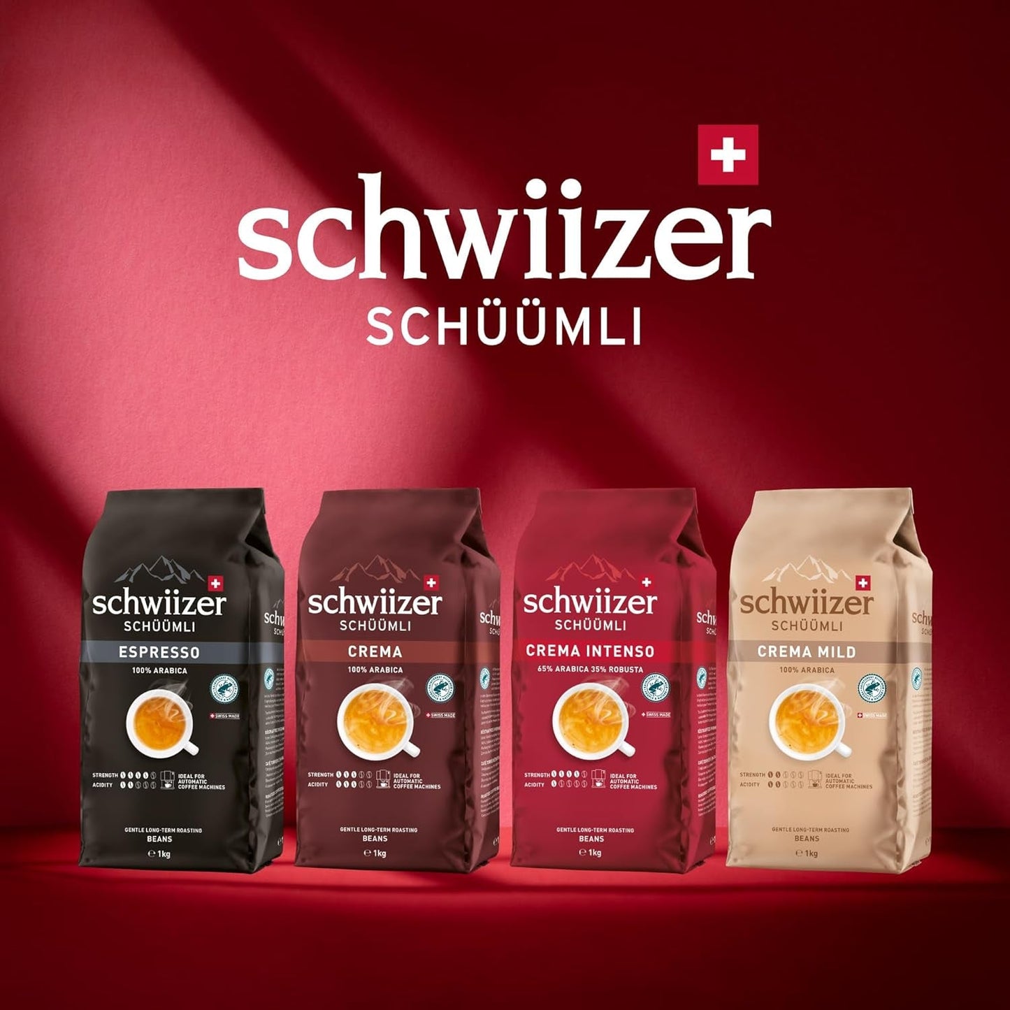 Schwiizer Schüümli Intenso, cápsula, café molido 1kg - Intensidad 4/5 - Certificado UTZ (paquete de 4)
