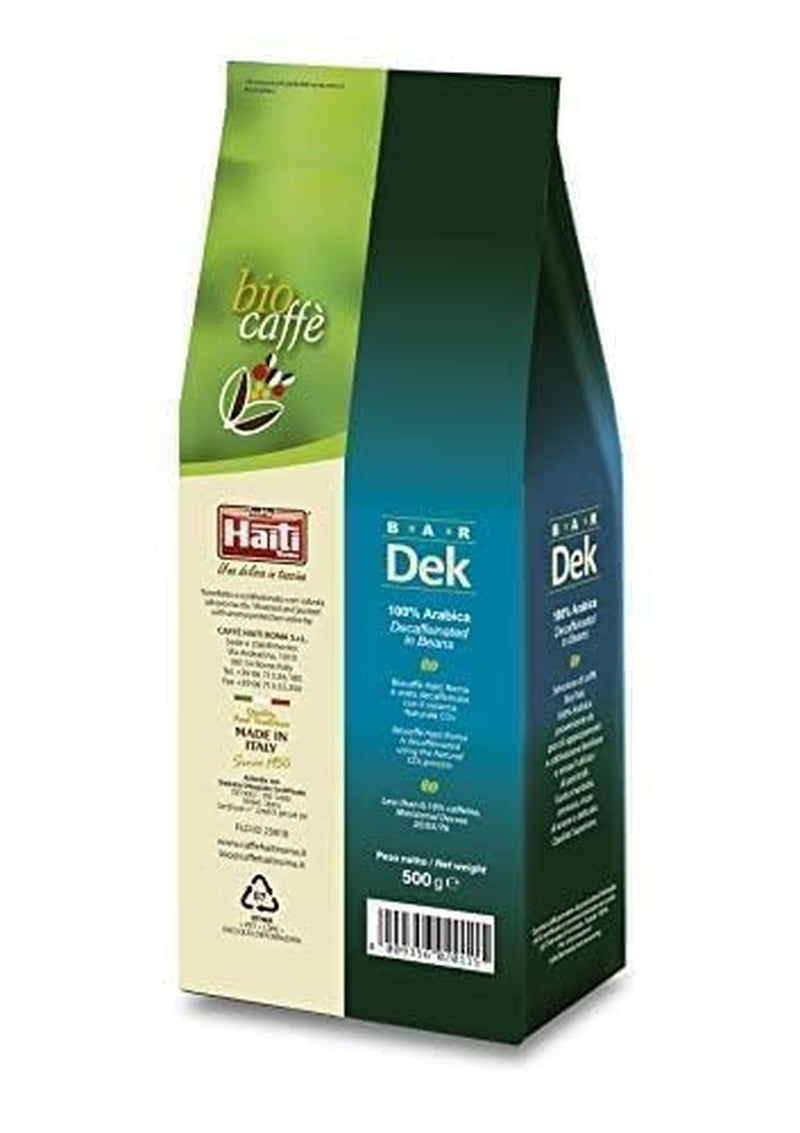 Caffè Haiti Roma café en grano orgánico descafeinado, 100% Arábica, certificado Fairtrade, calidad orgánica, paquete de 2 x 500 g