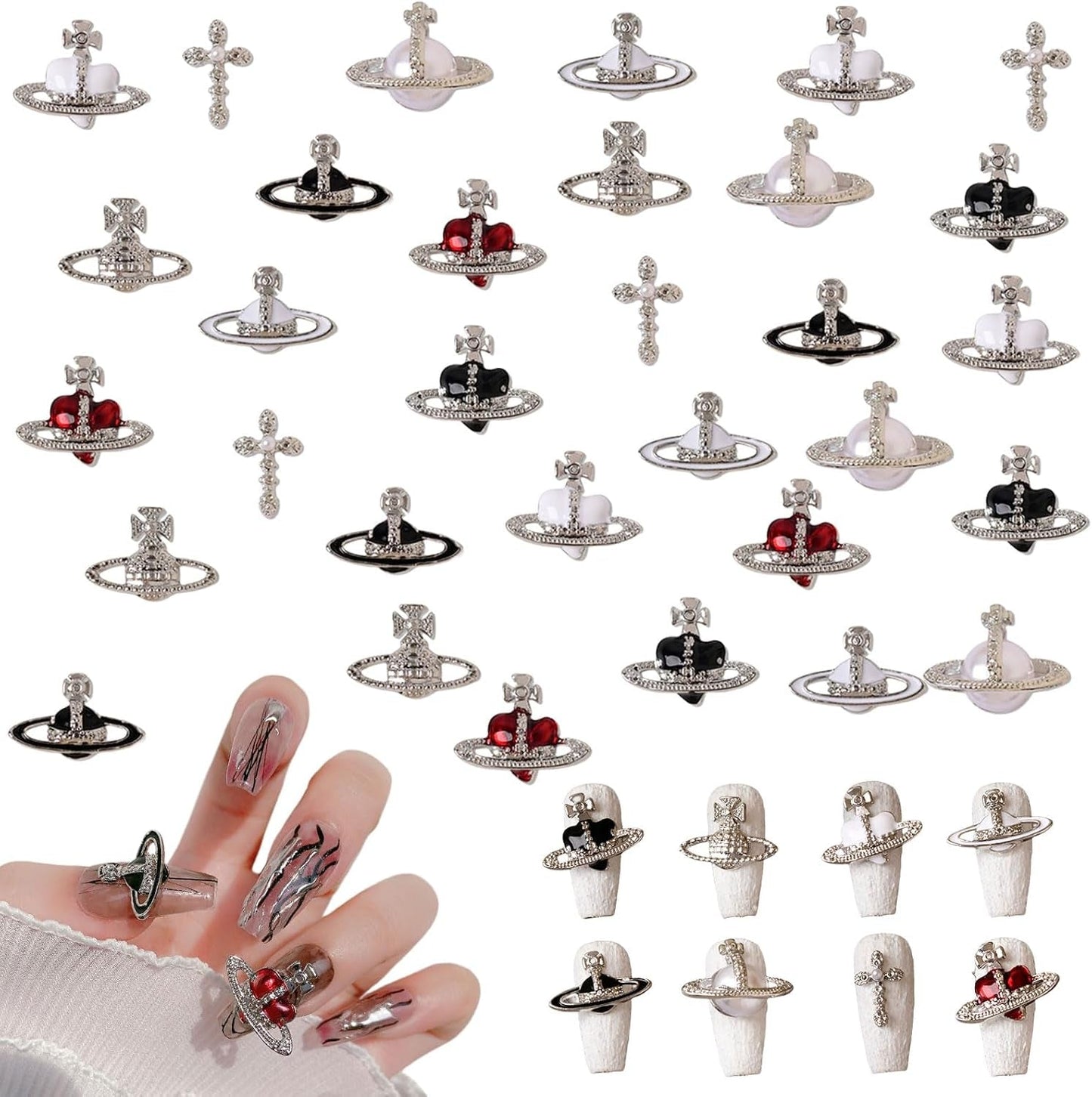 Planet Nail Art Charms, 32 piezas Saturn Shape Nagel Edelsteine ​​​​Für Acrylnägel, Glänzender Nagel Strasssteines Mädchen Nail Art DIY Handwerk Dekoration Zubehör