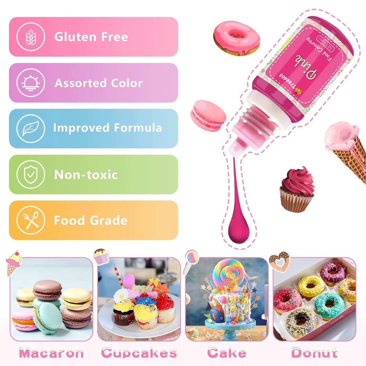 Set de 12 colorantes alimentarios líquidos, 10 ml Naty Shop