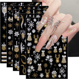JMEOWIO Nagelsticker Weihnachten Gold Glitter Silver 8 Blatt Nail Art Sticker Selbstklebend Nagelaufkleber Schneeflocke Winterurlaub Dekoration Nageldesign Zubehör
