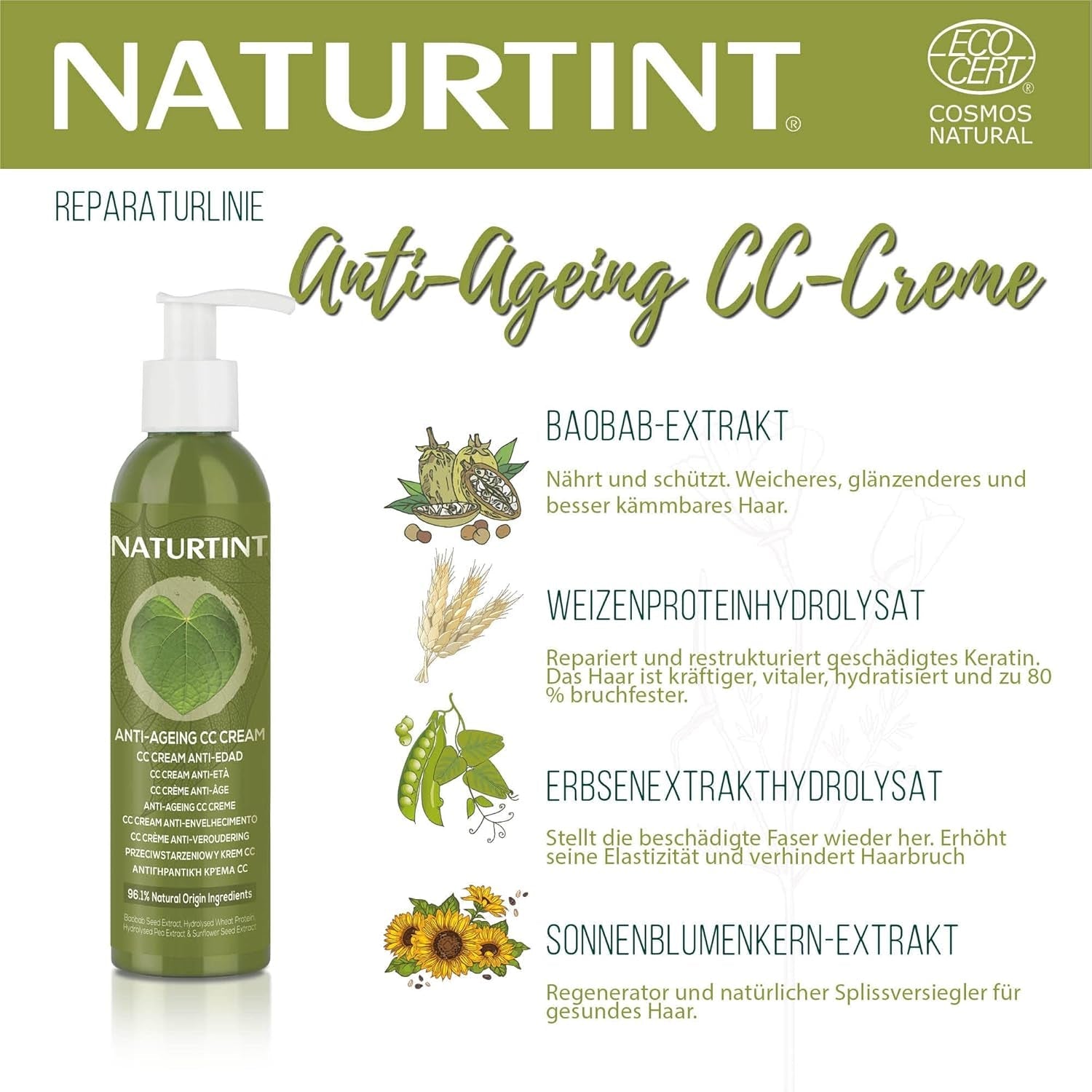 Crema CC con tinte natural. Mascarilla capilar sin enjuague. Para cabello seco y dañado. Repara e hidrata. 96% ingredientes naturales. Mascarilla capilar Naty Shop 200ml