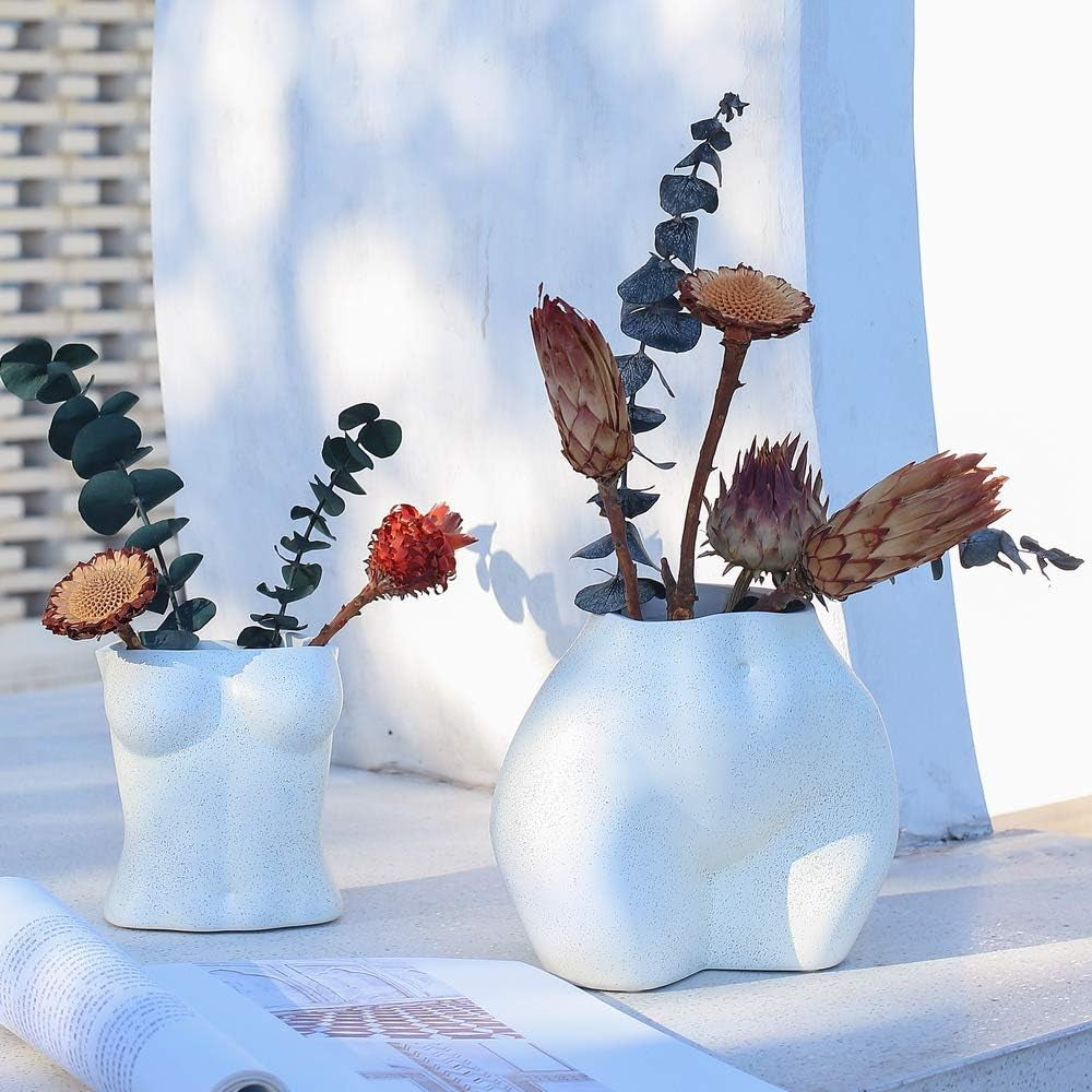 Jarrón de cuerpo artificial, maceta de cuerpo femenino con agujeros de drenaje, maceta moderna de resina, diseño bohemio moderno, planta artificial en maceta para decoración de interiores