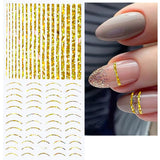 12 hojas de pegatinas autoadhesivas para uñas con líneas de brillo láser, pegatinas holográficas, pegatinas para uñas con rayas de bronce, líneas francesas, lazos curvos, líneas onduladas, pegatinas para uñas, accesorios para decoración de uñas