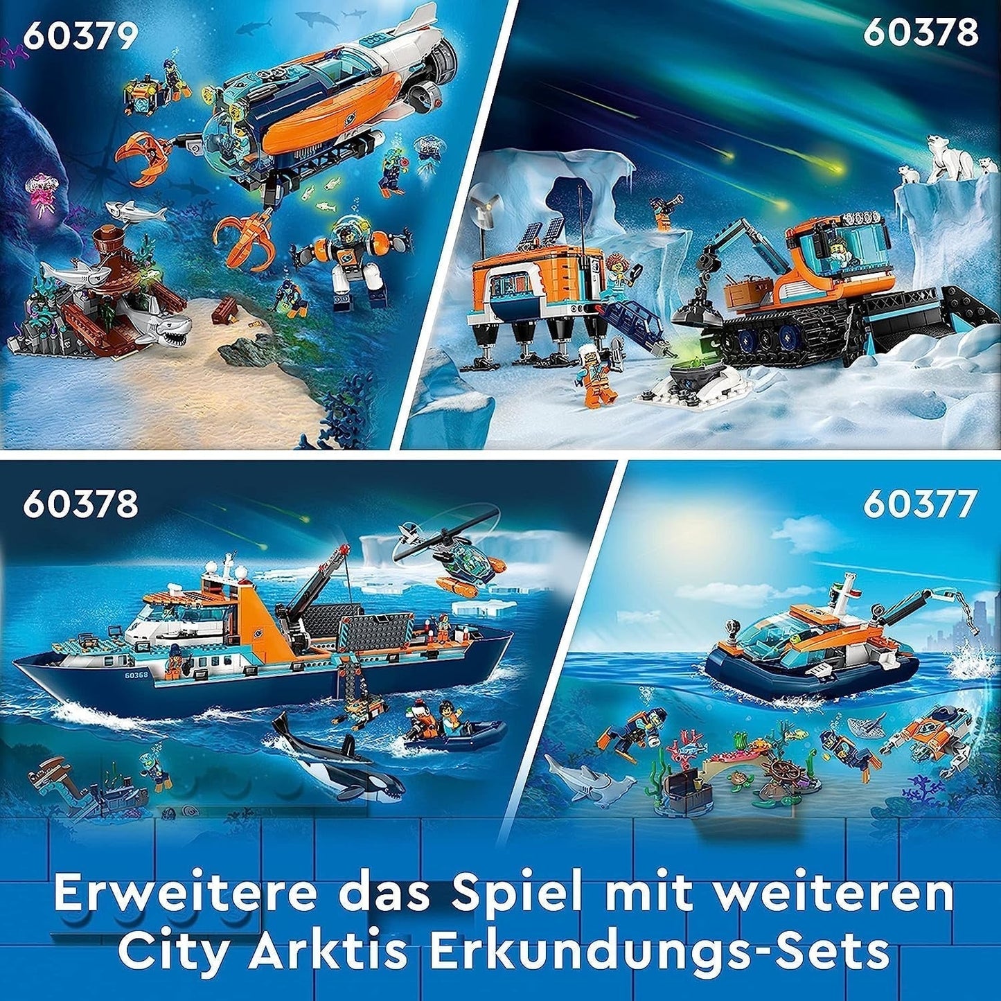 LEGO City Barco de investigación ártico, gran barco flotante de juguete con helicóptero, barco inflable, submarino Rov, naufragio vikingo, 7 minifiguras y figura de orca, regalo para niños a partir de 7 años 60368 Juegos de construcción Besuche den LEGO-Store