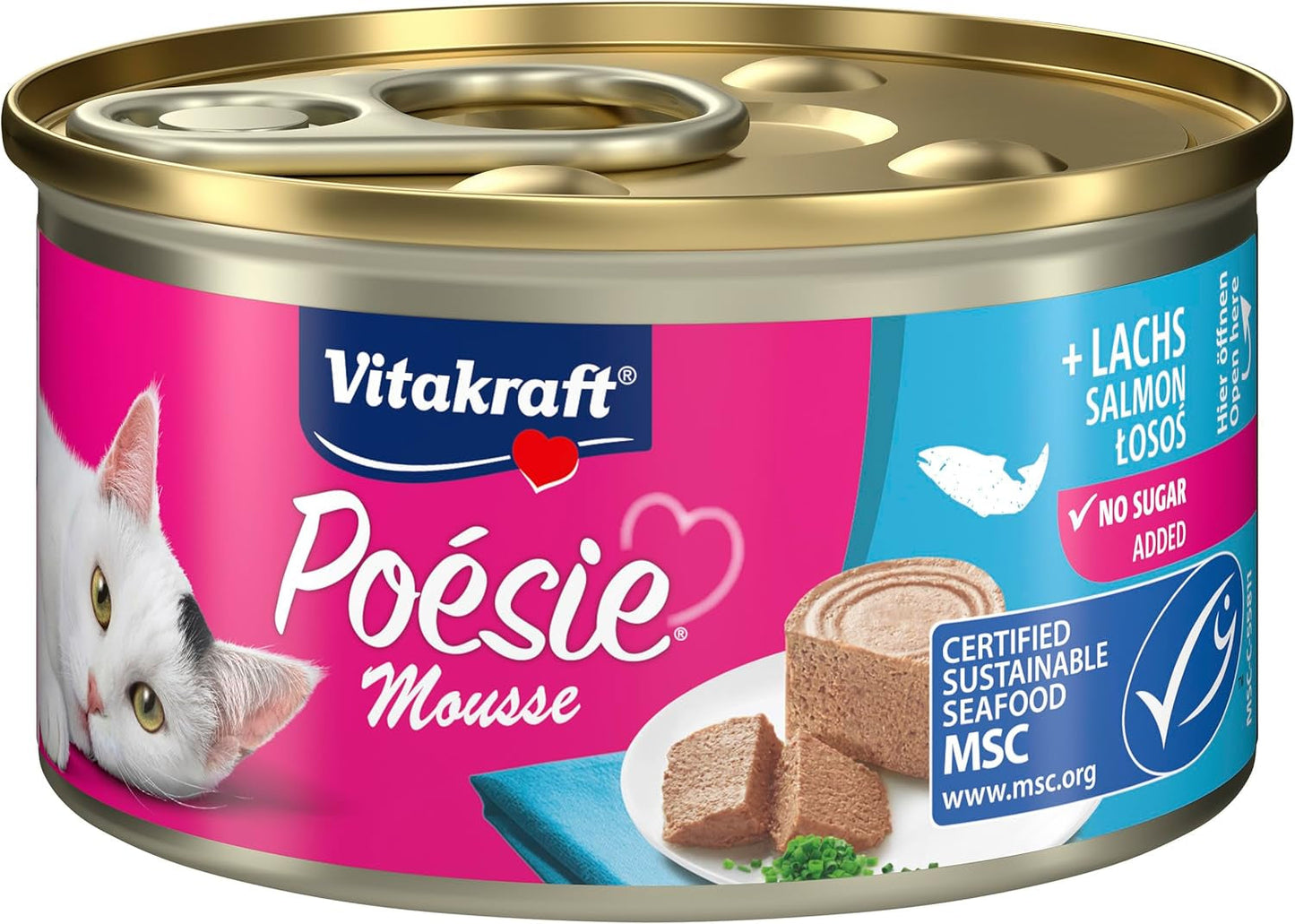 Vitakraft Poésie Mousse, comida húmeda para gatos, espuma aireada, con salmón, sin azúcares ni cereales añadidos (12 x 85g)