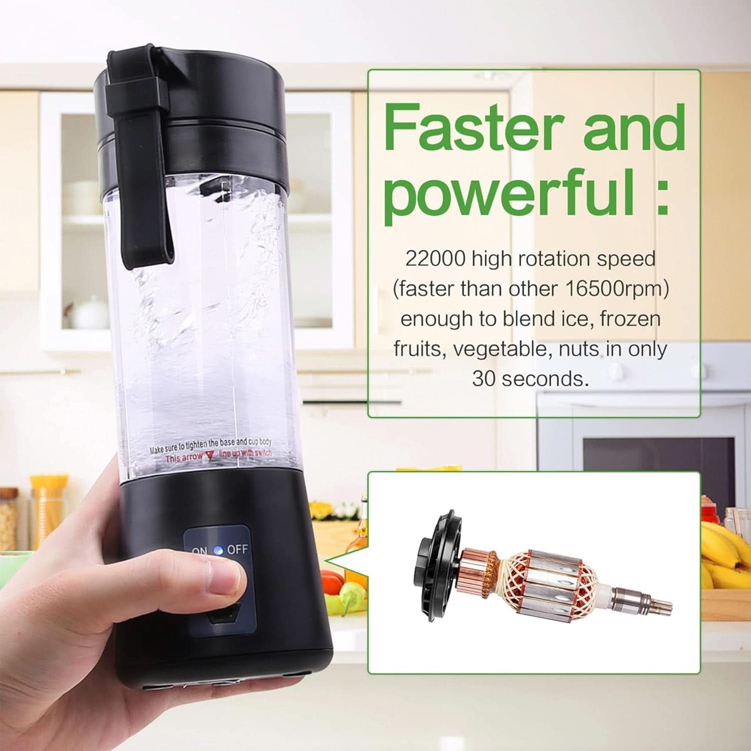 Batidora Smoothie Maker Tragbarer Entsafter: 380Ml Standmixer Persönlicher Shaker Proteinshake Mit 6 Edelstahlmesser Tragbar-Bpa-Freie Mit Usb-Mixbecher Für Shakes,Saftoutdoor,Schwarz Bucatarie Naty Shop