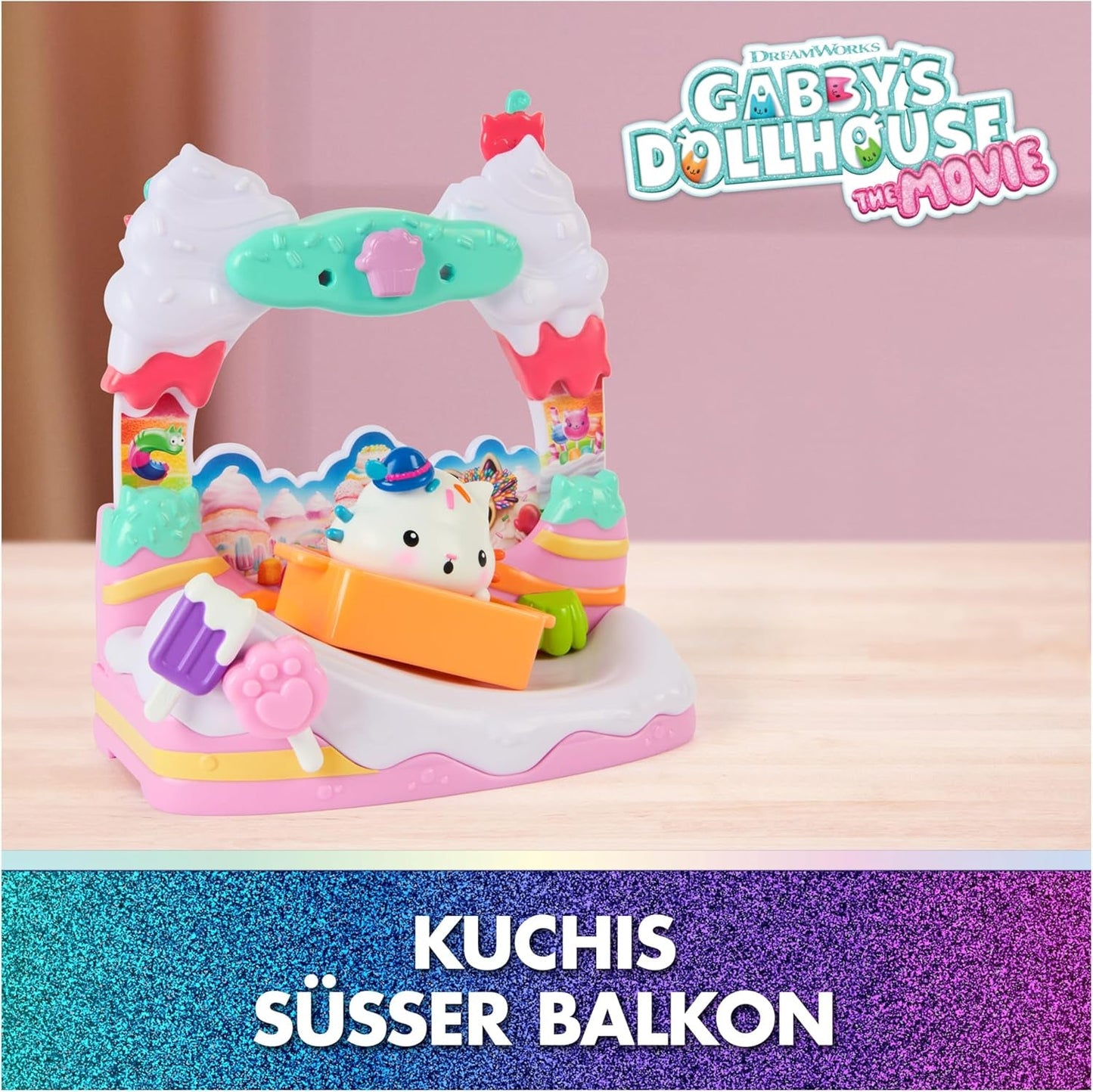 DREAMWORKS GABBY'S DOLLS HOUSE: LA PELÍCULA - El dulce balcón de Kuchi con figuras de casa de muñecas y accesorios para niños a partir de 3 años