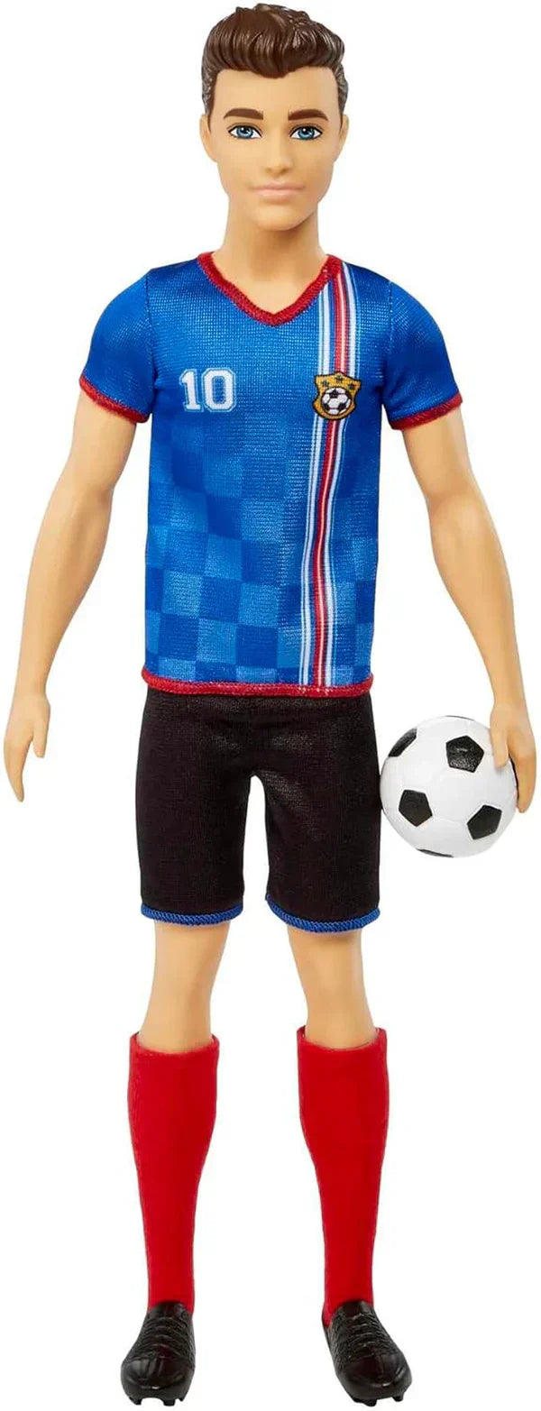 Muñeca barbie puedes ser cualquier cosa ken futbolista - muñeca 29 cm, camiseta azul, número 10, regalo para niños