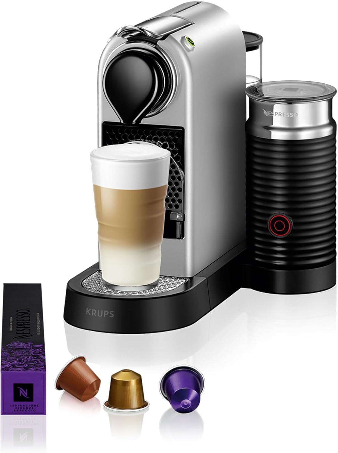 Cafetera espresso con cápsulas Nespresso XN761B Citiz&Milk | Modo de espera automático | 1260 vatios | Capacidad del depósito de agua: 1 l | Presión de la bomba: 19 bares | Plata