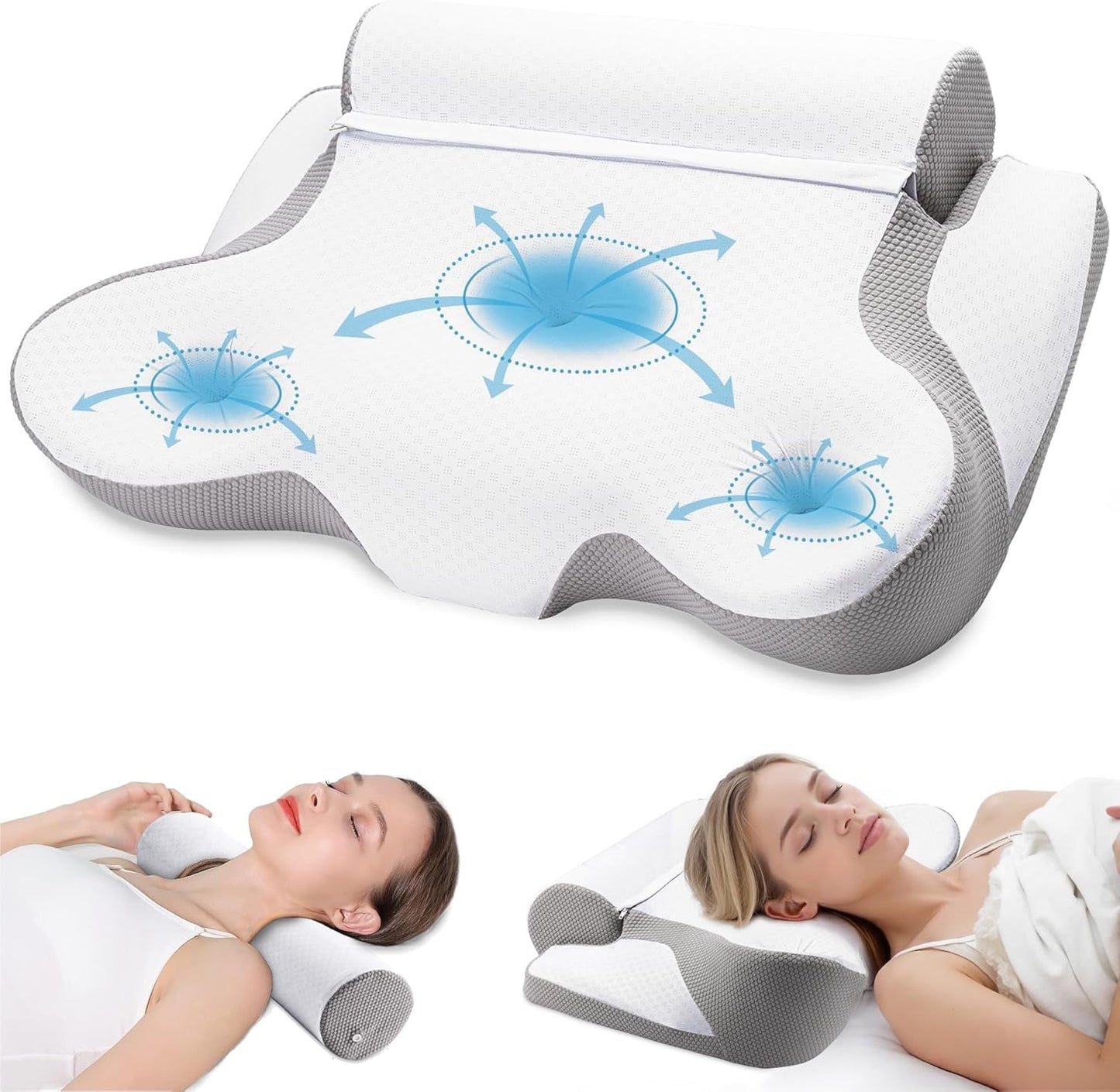 TopEsct Almohada de espuma viscoelástica, almohada para dormir de lado, almohada para el cuello, almohada para la cabeza para personas que duermen de lado y boca arriba (gris)