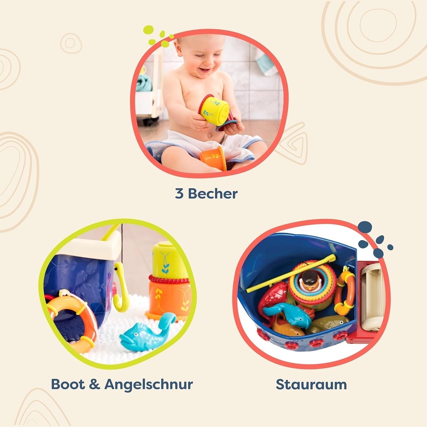 B.juguetes Juguete de bañera para niños de 13 piezas con barco, vaso apilable, pez, juego de pesca juguete para niños bañera a partir de 1 año Juguetes Bebe Naty Shop