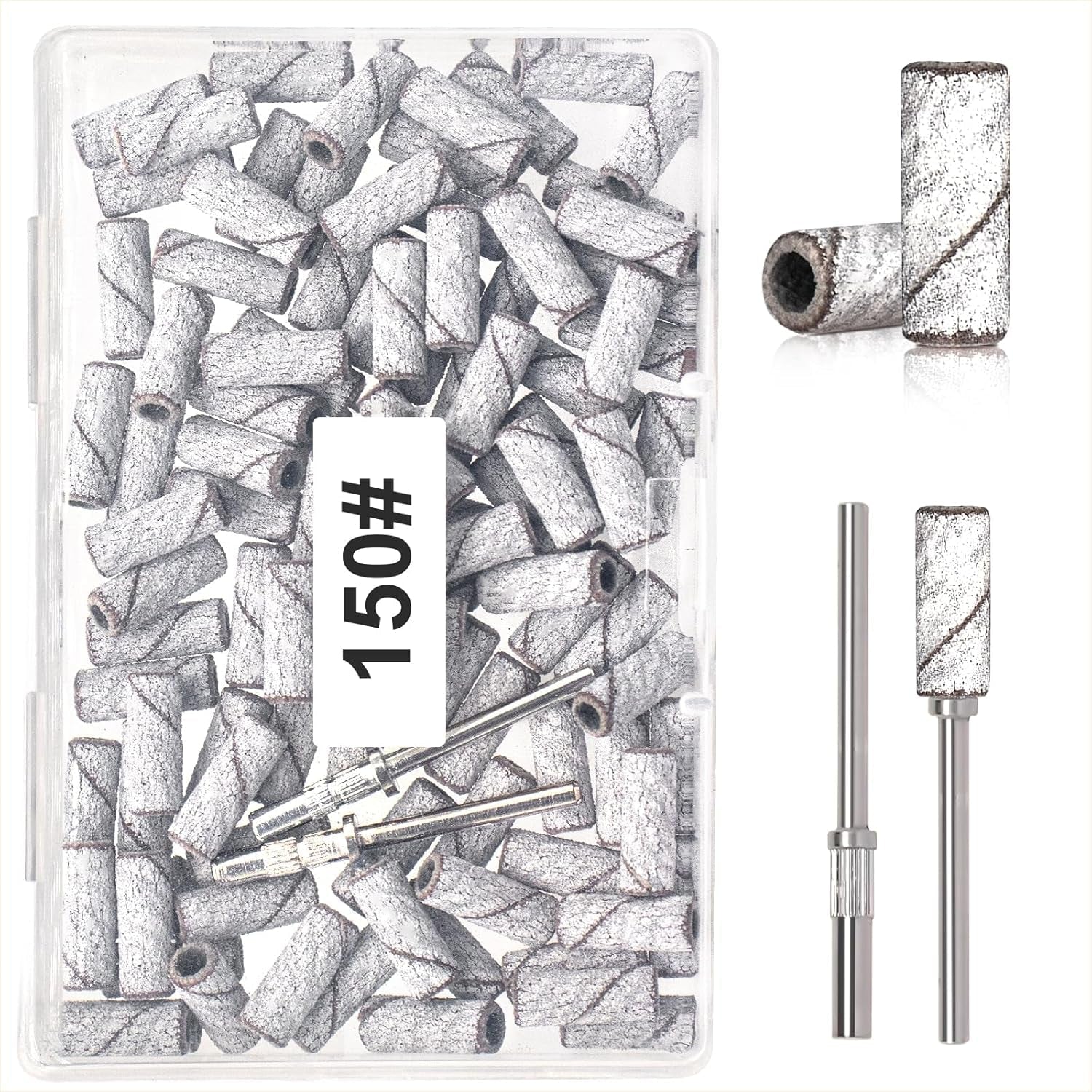 BLESWIN 100 correas de lijado pequeñas para brocas de uñas, grano fino 240 con 2 brocas de 0.118 in, mini correas de lijado para pulir uñas naturales y limpiar cutículas para preparación, rosa