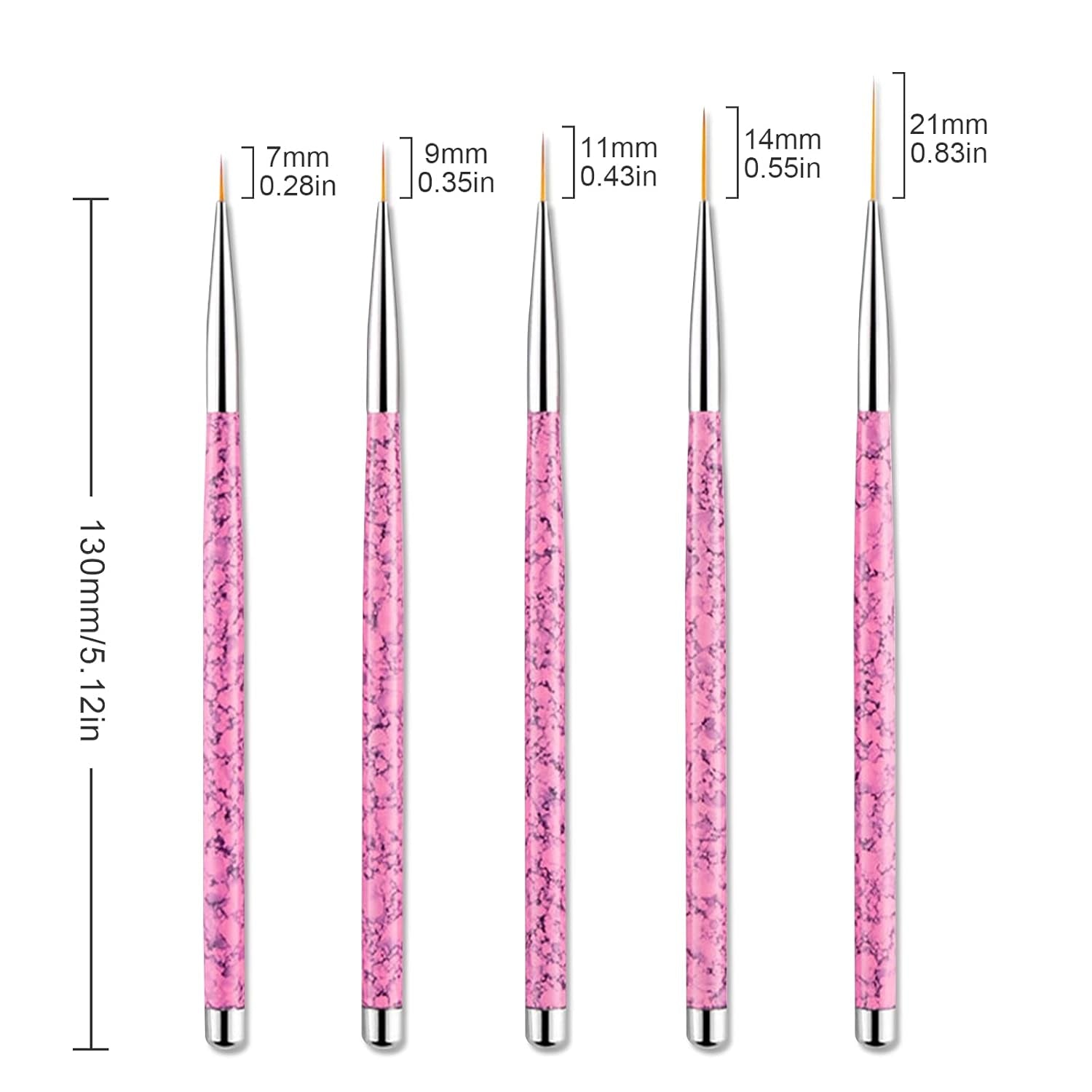 Sularpek Nail Art Liner Pinsel, 5 Stück Profi Detail Fine Nails Gel Nail Brush, Nagel Pinsel Dünn Für Beauty Frauen Nagelstudio (5 tamaños, Rosa)