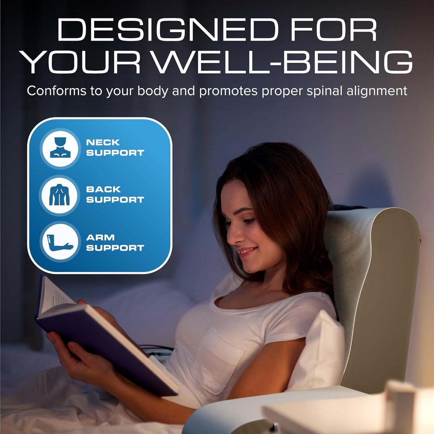 Almohada de lectura de cuña, almohada para respaldo de cama, almohada para brazo para TV, libros, juegos, dormitorio, soporte para la espalda (gris/blanco, estándar)