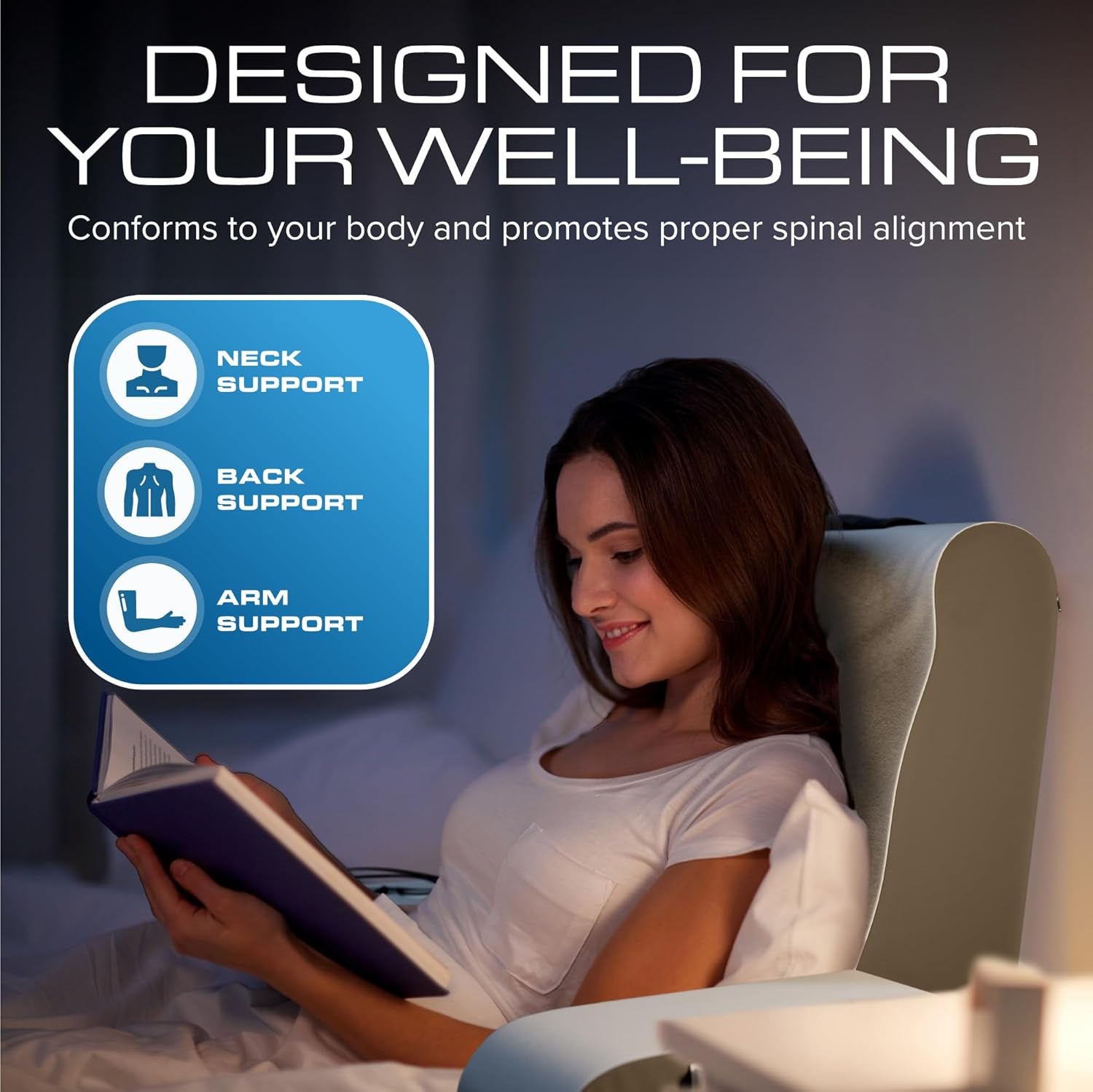 Almohada de lectura de cuña, almohada para respaldo de cama, almohada para brazo para TV, libros, juegos, dormitorio, soporte para la espalda (gris/blanco, estándar)