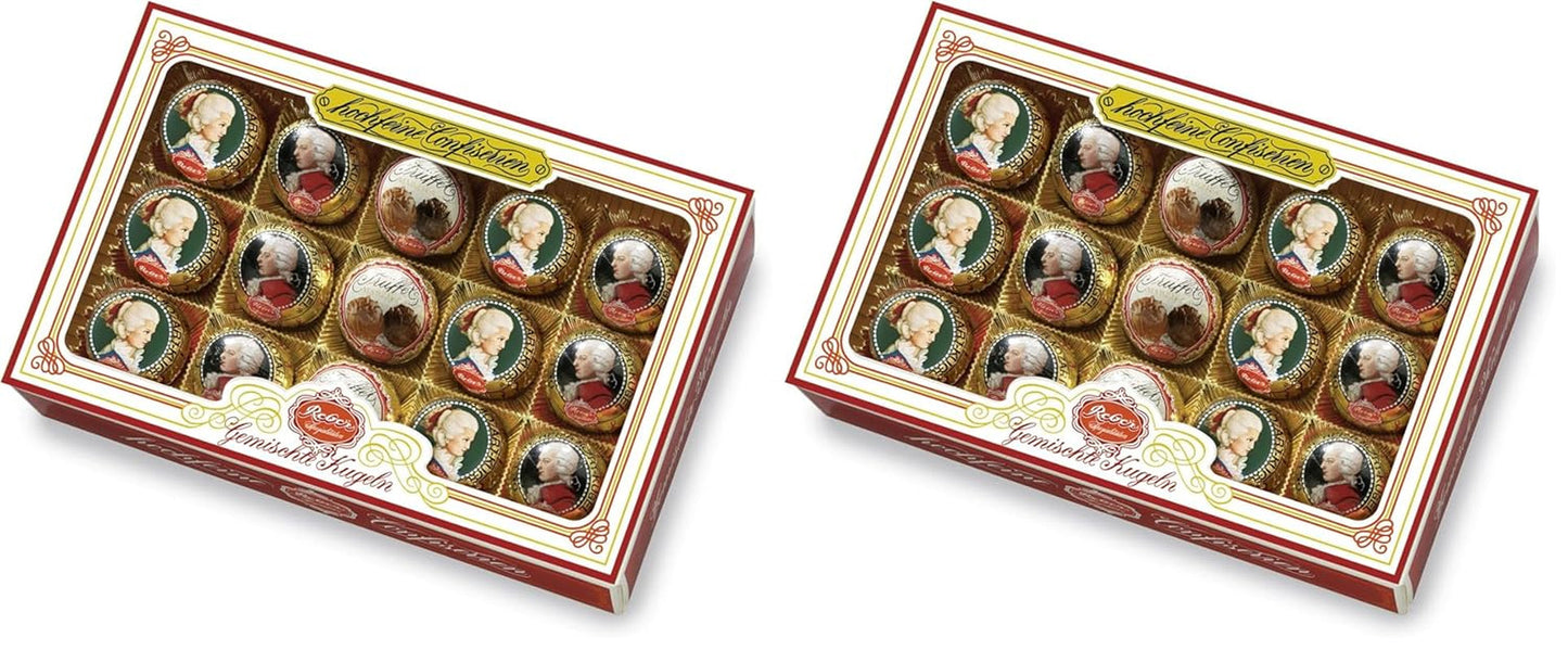 Reber Bolitas Mozart con chocolate negro, pack de 6 con mazapán y turrón, vegano - 1 x 120 g