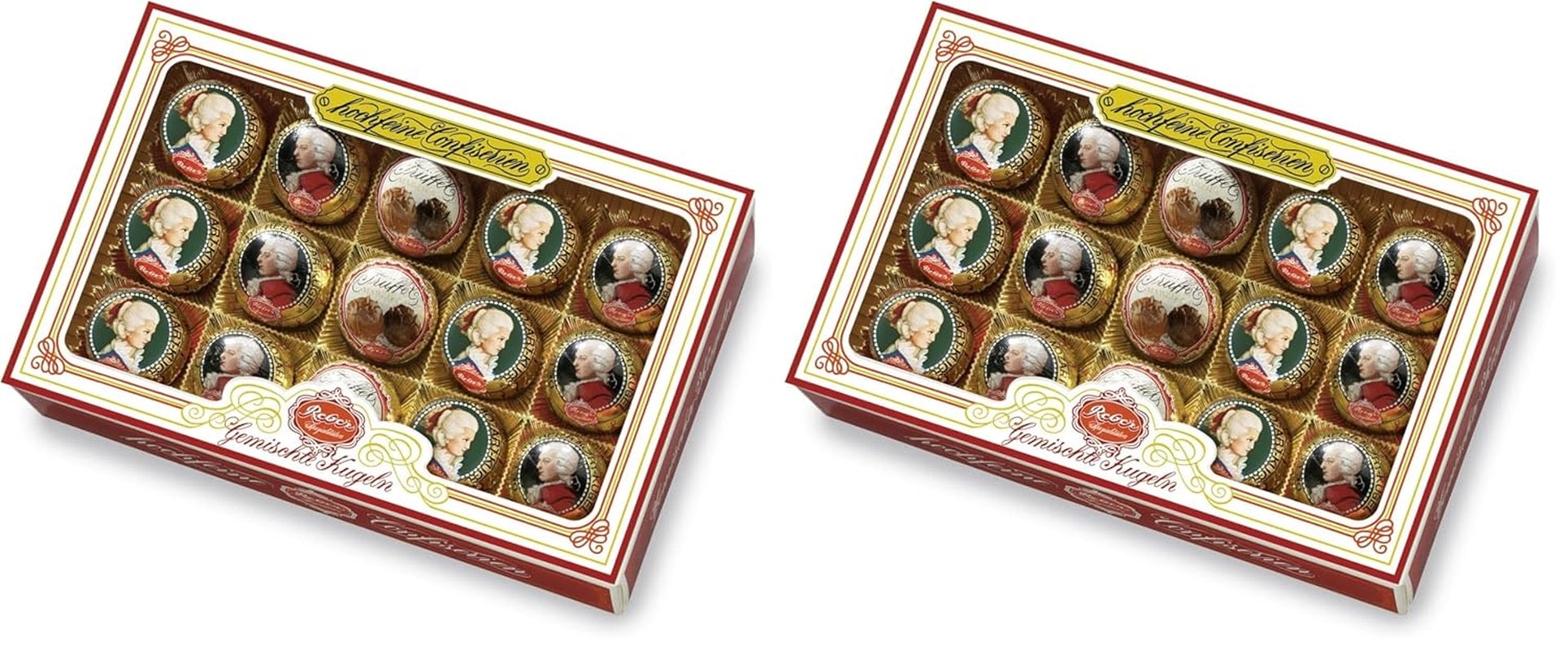 Reber Bolitas Mozart con chocolate negro, pack de 6 con mazapán y turrón, vegano - 1 x 120 g