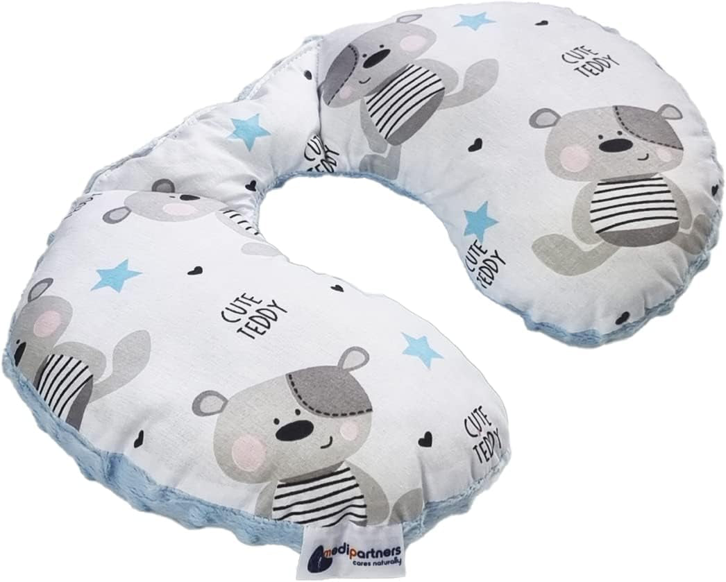 Medi Partners Almohada para el cuello para bebé Soporte para el cuello 100% algodón / Minky Almohada para el cuello para bebé para cochecito de coche Viajes Viajes Dormir Almohada para el cuello Snooze Roll (REH con Minky gris) Almohadas ortopédicas cervicales Naty Shop Osito de peluche Minky azul claro