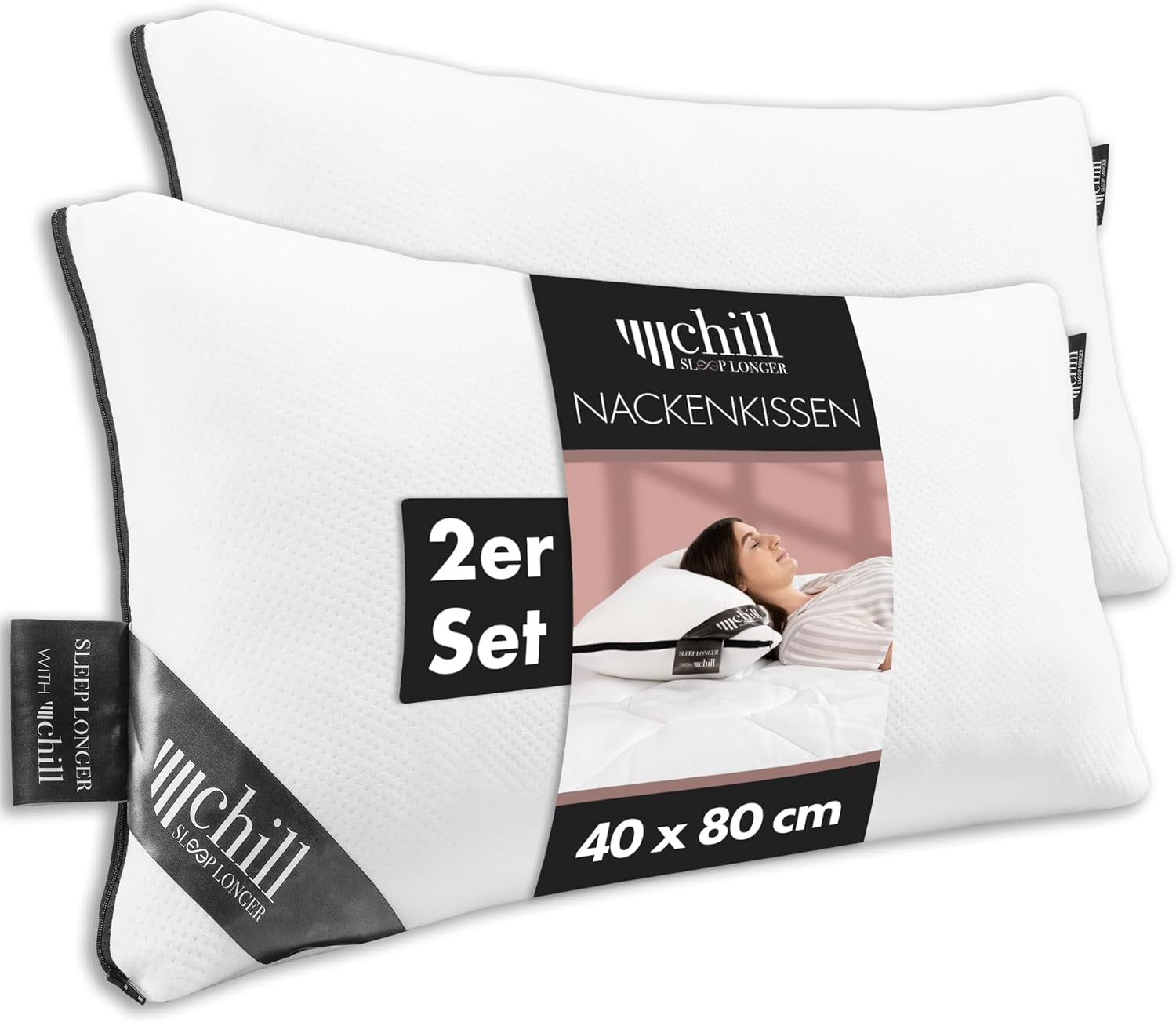 Almohada 80X80 Cm - Diseño 2 en 1 - almohada en almohada - almohada para dormir grande transpirable y lavable y 100% vegana - 2 almohadas 3 opciones - almohada con relleno de 600G y 1200G Almohadas estándar Naty Shop Almohada para el cuello Juego de 2 - 40 X 80 Cm