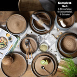 Moritz & Moritz SOLID Vajilla para 6 personas de gres de 18 piezas - Vajilla para 6 personas, compuesta por 6 platos llanos, 6 platos de postre y 6 platos llanos