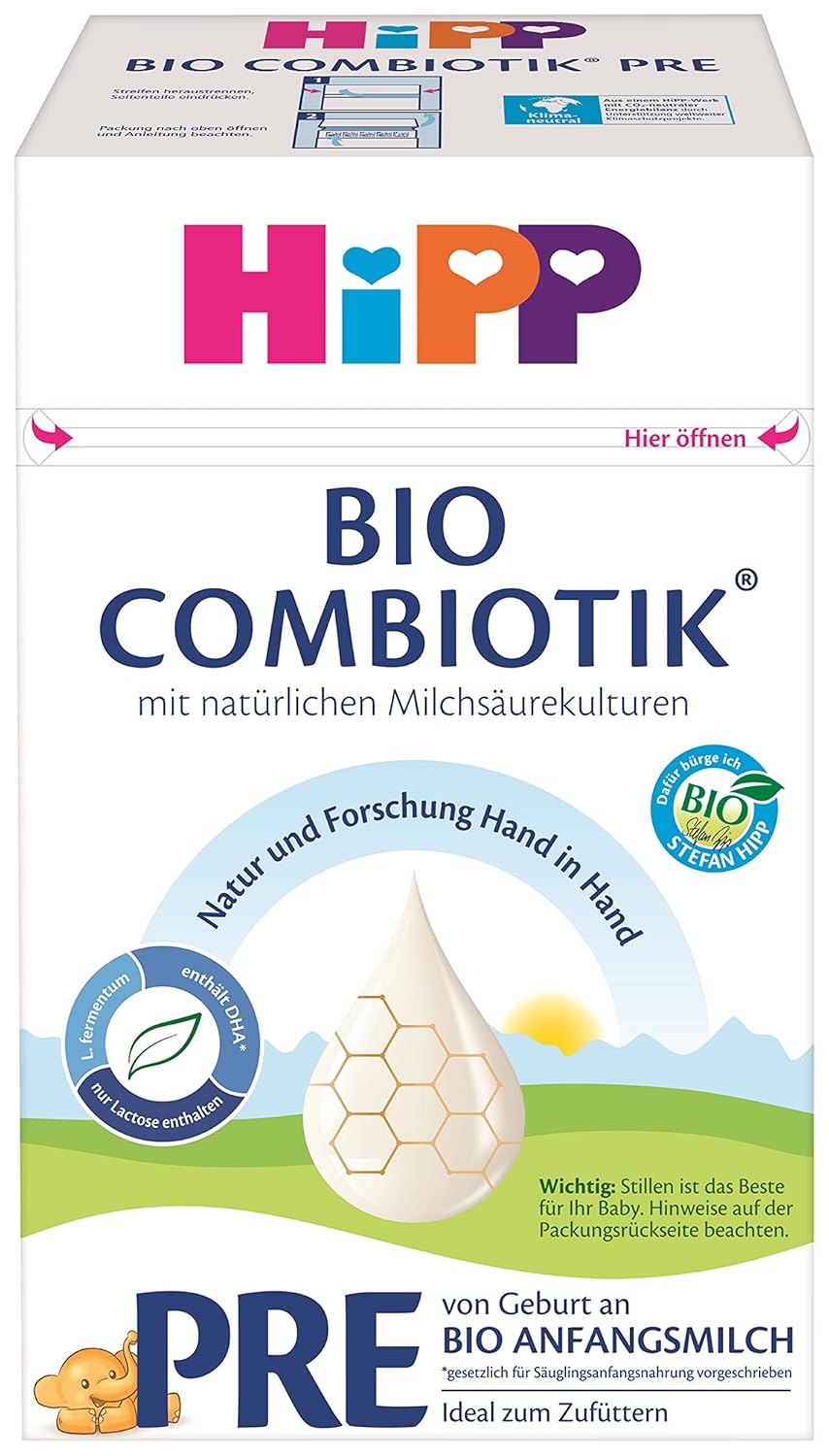 Leche de fórmula con leche ecológica Hipp PRE BIO Combiotik, pack de 4 (4 x 600g) Naty Shop Pre Bio Combiotik nueva fórmula 4 x 600 gramos