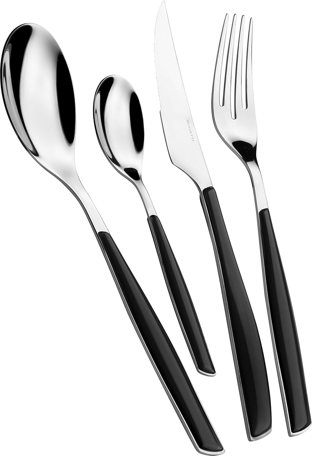 BUGATTI Glamour, Juego de Cubiertos para 6, 24 Piezas Acero Inoxidable 18/10 Naty Shop Piano Negro