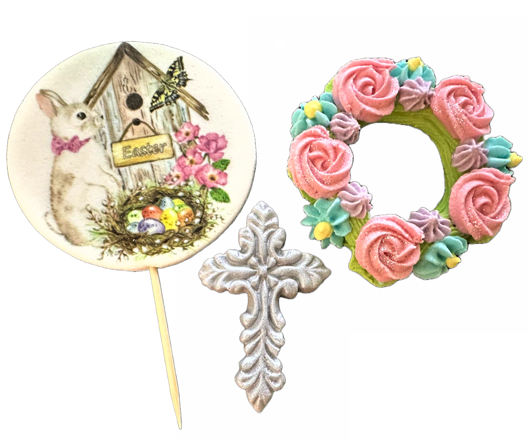 Juego de 3 adornos comestibles de pasta de azúcar, Adornos de Pascua de Sugar Paste Nati Shop