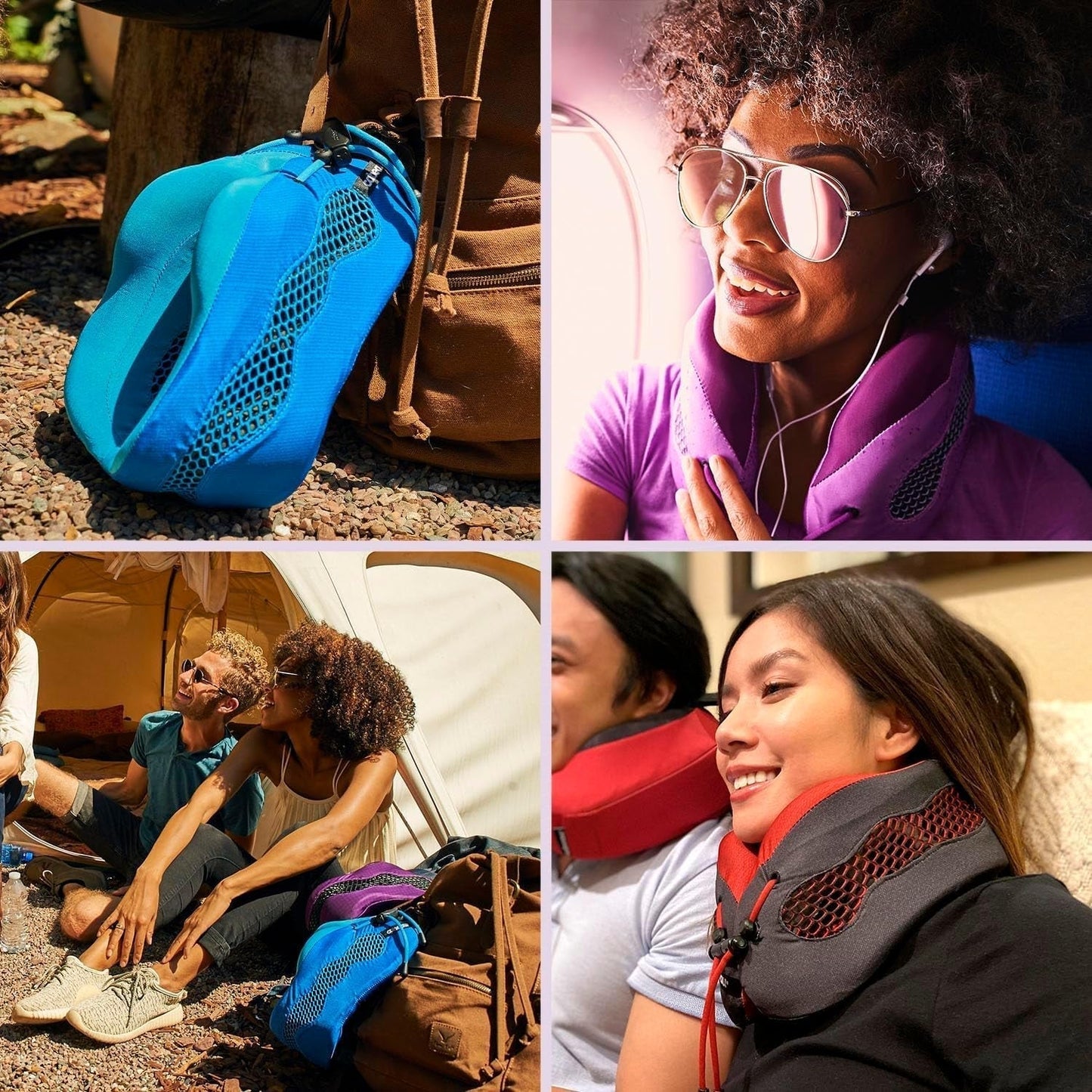 Almohada de viaje para el cuello Cabeau Long Flight - Evolution Cool - Espuma viscoelástica de apoyo con ventilaciones - Compacta con estuche de transporte (púrpura) Naty Shop Travel Pillows