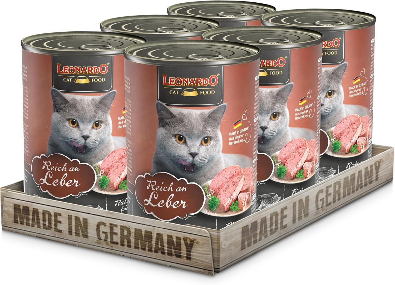 LEONARDO Comida húmeda [6x400g hígado] | Comida húmeda para gatos sin cereales | Conservas húmedas completas