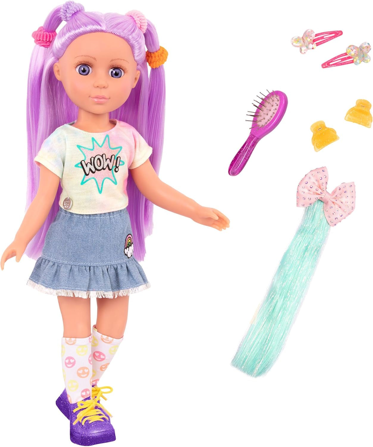Glitter Girls - Luma - Muñeca articulada de 36 cm - Cabello morado y ojos morados únicos - Extensiones de cabello, lazo, pinzas y conjunto colorido - 3 años +