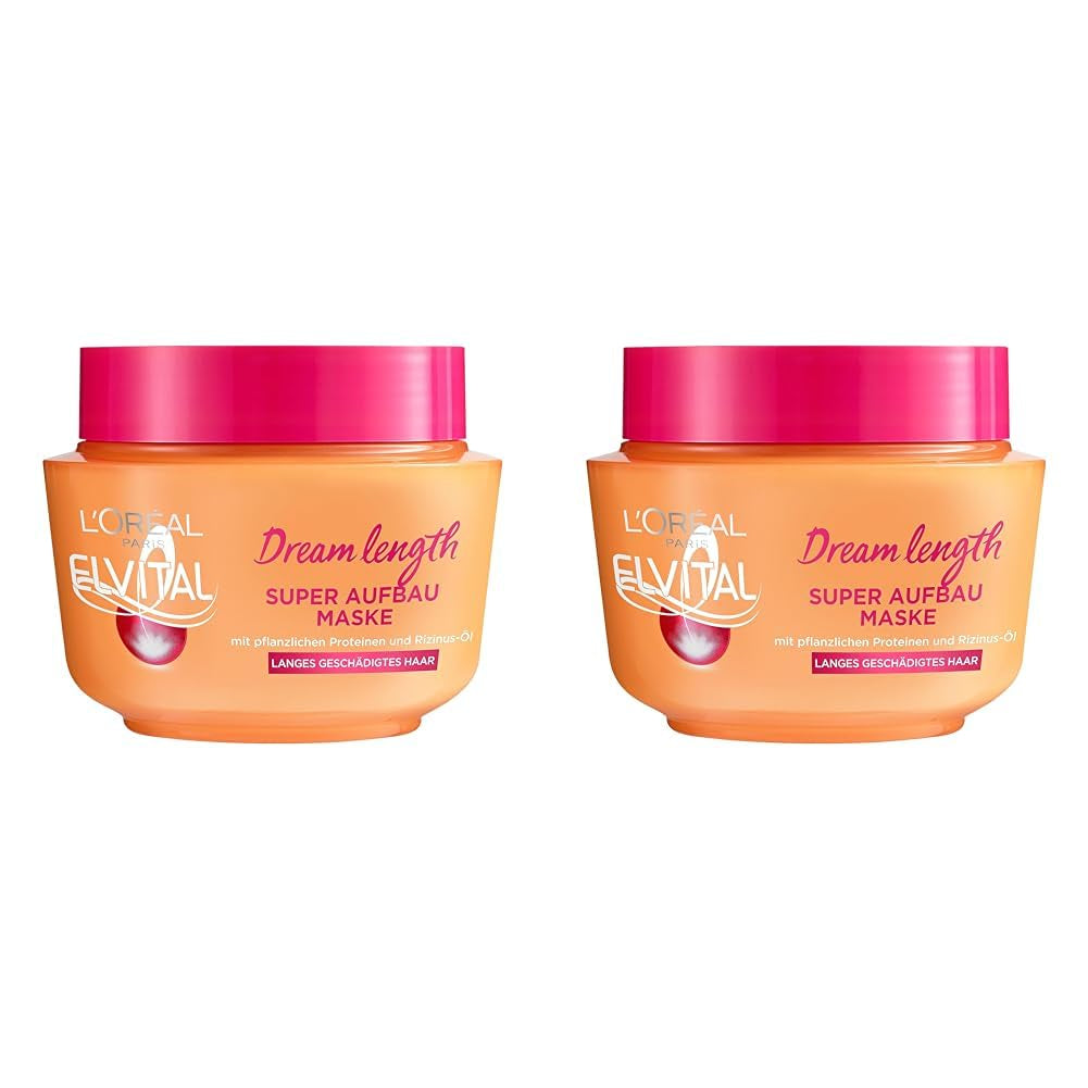 L'Oréal Paris Elvital Anti Split End Hair Mask para cabello largo y dañado, Tratamiento intensivo con aclarado, Con vitaminas vegetales y aceite de ricino, Dream length Super Build-up Mask, 1 x 300 ml Naty Shop Hair Mask Default title