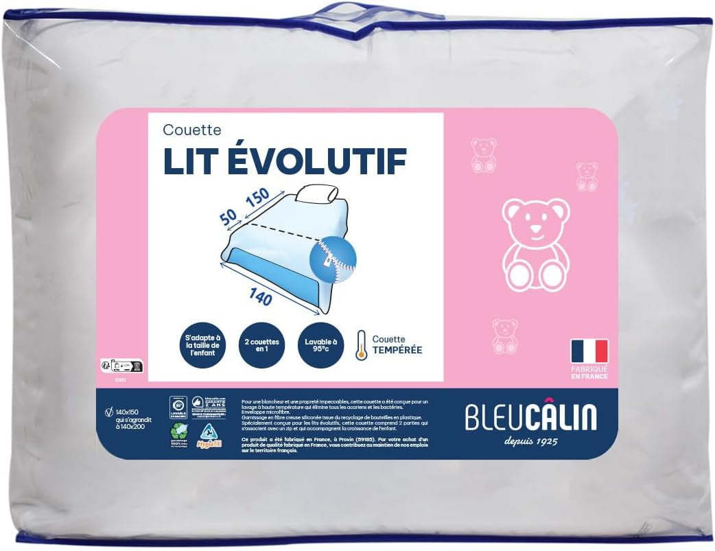 Edredón infantil Bleu Câlin 140X(150+50) Cm Especial para camas infantiles, edredón templado ampliable hasta 140X200 Cm, lavable a 95°, blanco Edredones y edredones Naty Shop Unique Manta extensible para cuna - 140 X (150+50 Cm).