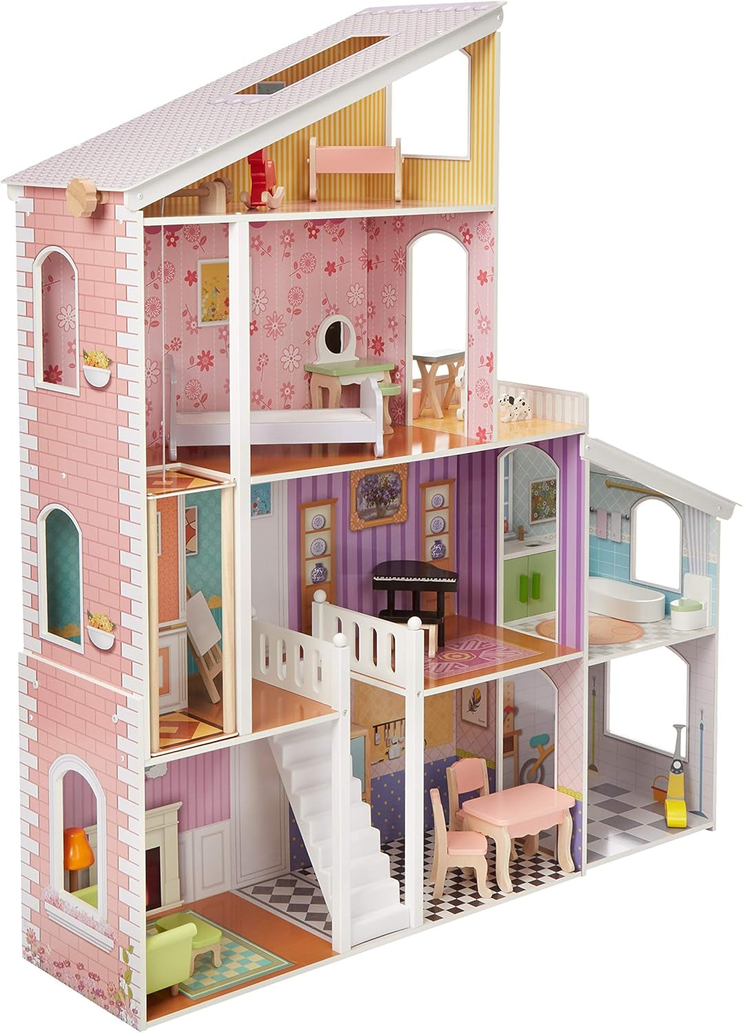 Amazon Basics Casa de muñecas de madera de 4 niveles y muebles, accesorios para muñecas de 12" Naty Shop Casas de muñecas