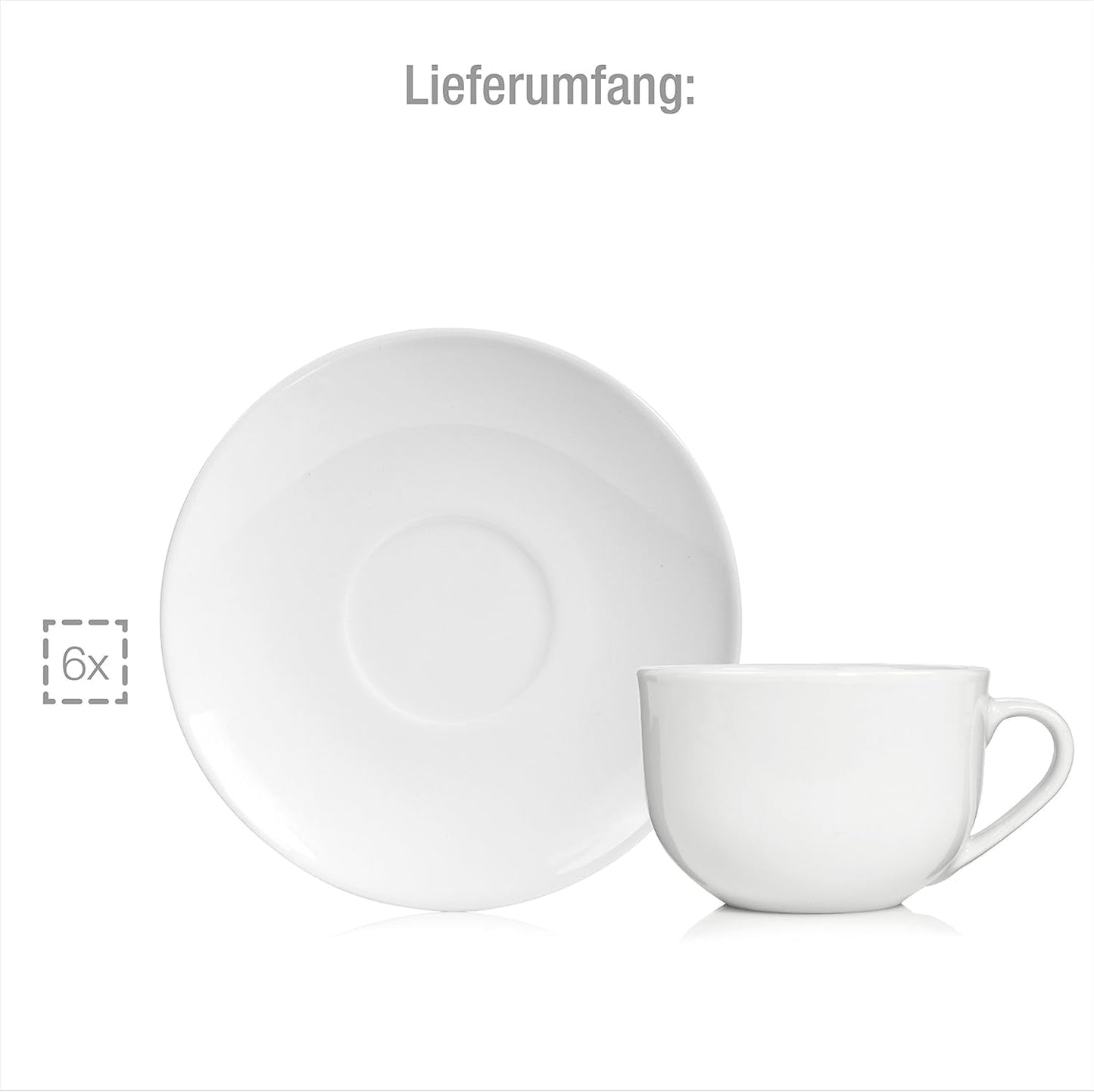 Sänger Juego de tazas de café New Port, juego de 12 tazas para 6, tazas y platillos de porcelana blanca, 150 ml | LA COLECCIÓN PREMIUM