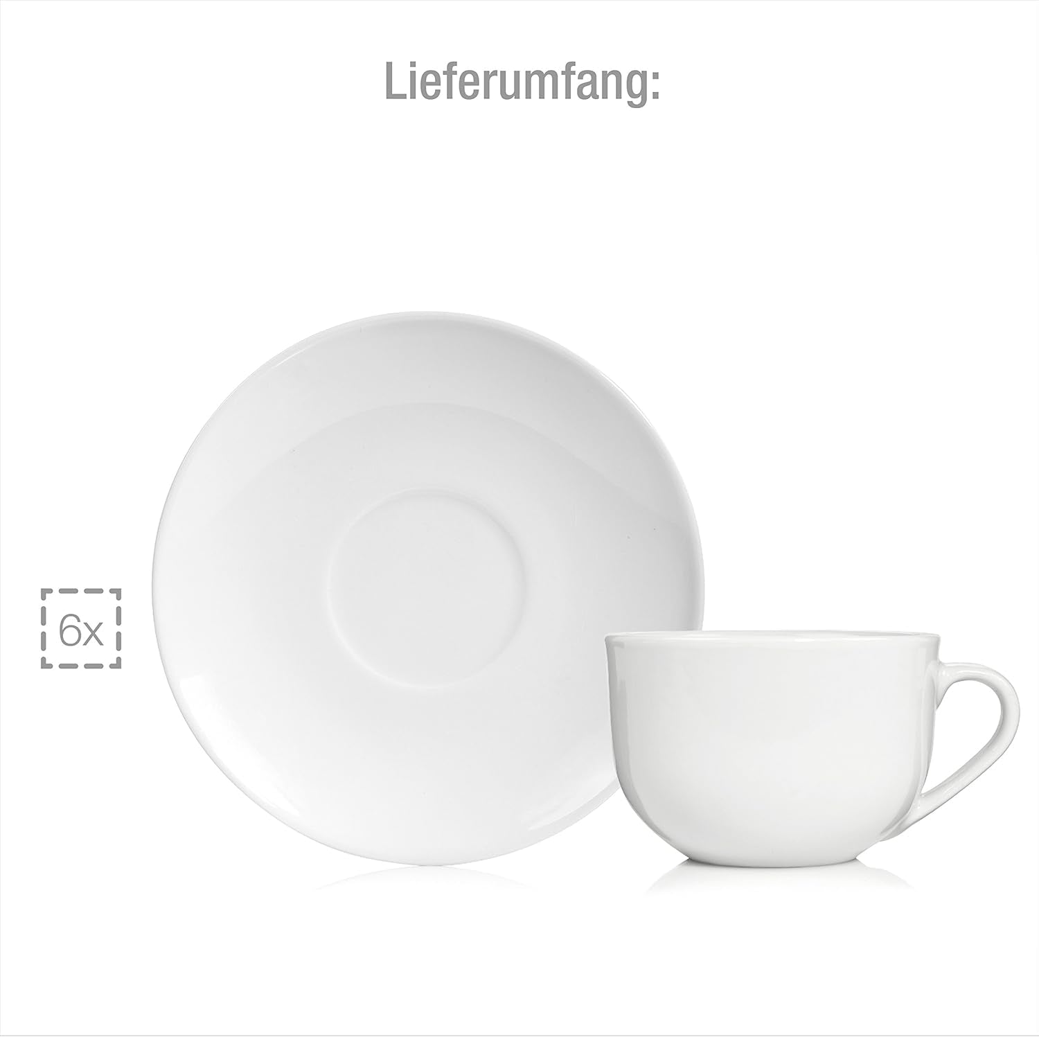Sänger Juego de tazas de café New Port, juego de 12 tazas para 6, tazas y platillos de porcelana blanca, 150 ml | LA COLECCIÓN PREMIUM