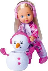 Simba 105733646 - Evi Love Snow, muñeca con un bonito traje de nieve y muñeco de nieve para construir, 12 cm, a partir de 3 años