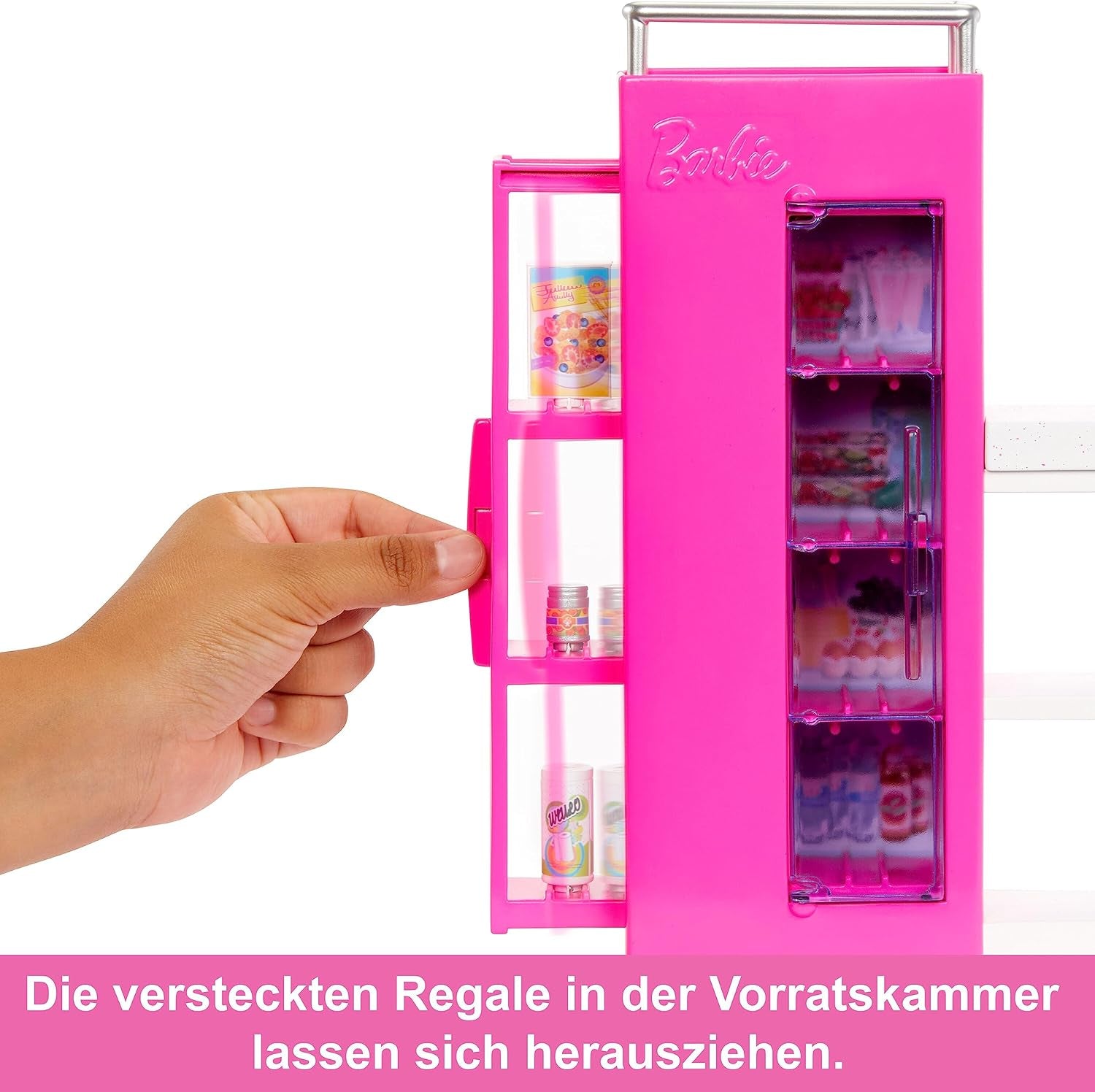 Barbie Doll Pantry Playset con más de 25 piezas de cocina y accesorios: perfecto para pequeños amantes de la comida y regalo para niños de 3 años en adelante, HJV38