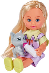 Simba 105733591 - Evi Love Kitty 2 maneras de combinar solo UN artículo Se enviará muñeca con lindo vestido de gato con gatitos y botella para beber Muñeca de juego de 12 cm a partir de 3 años