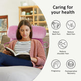 Almohada de lectura XL para cama y sofá con rollo para el cuello desmontable, almohada de espalda ideal para adultos con espuma viscoelástica para leer cómodamente, trabajar, jugar, mirar televisión, relajarse (rosa)