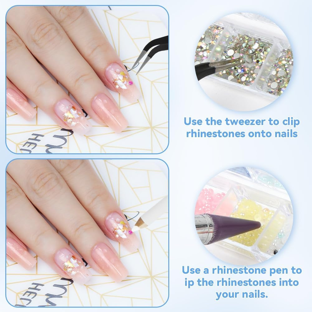 Harz Strasssteine ​​​​4200Pcs Strass Kristalle 1Mm-5Mm Gemischte Kinder Bastelsachen Kit Mit Strass Mit Picking Pinzette Und Stift para DIY Nägel Kleidung Kunsthandwerk Gemischt Becher Party (A)