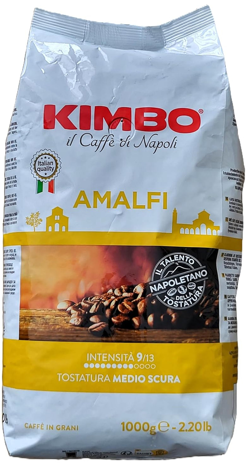 Café Amalfi entero en grano (100% Arábica), tostado medio, bolsa de 1 kg