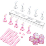 Makartt Soporte para uñas acrílico, soporte magnético para uñas, soporte para uñas, soporte para uñas transparente rosa con 48 masillas adhesivas