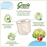 Grazie Natural Papel Higiénico Econatural, 56 Rollos, Papel Higiénico Reciclado Fibrepack, 100% Ecológico, Eco-Friendly, Certificado Ecolabel y FSC Reciclado, Hecho en Italia