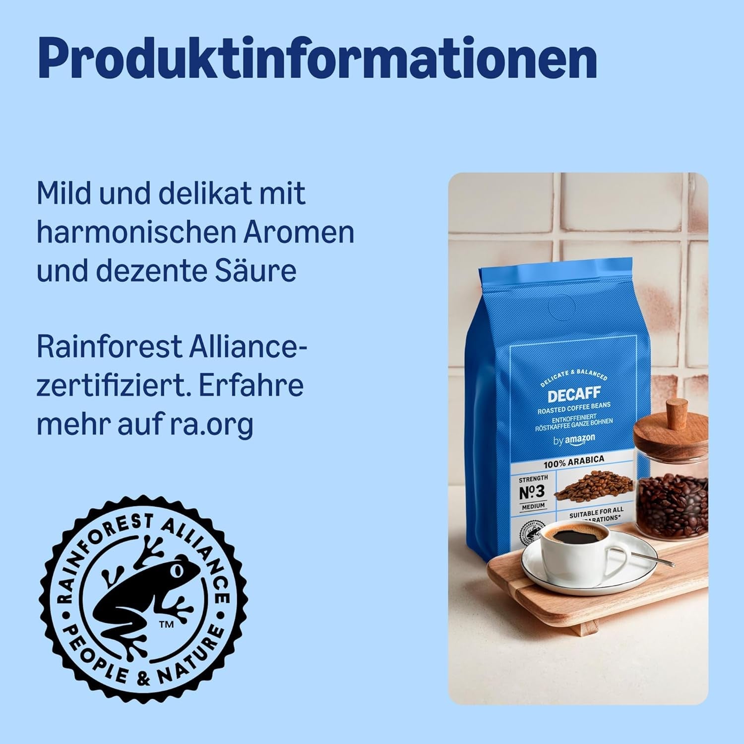 de Amazon Kaffeebohnen, entkoffeiniert, Lichte Röstung, 2 kg (2 Packungen mit 1 kg), certificado Rainforest Alliance