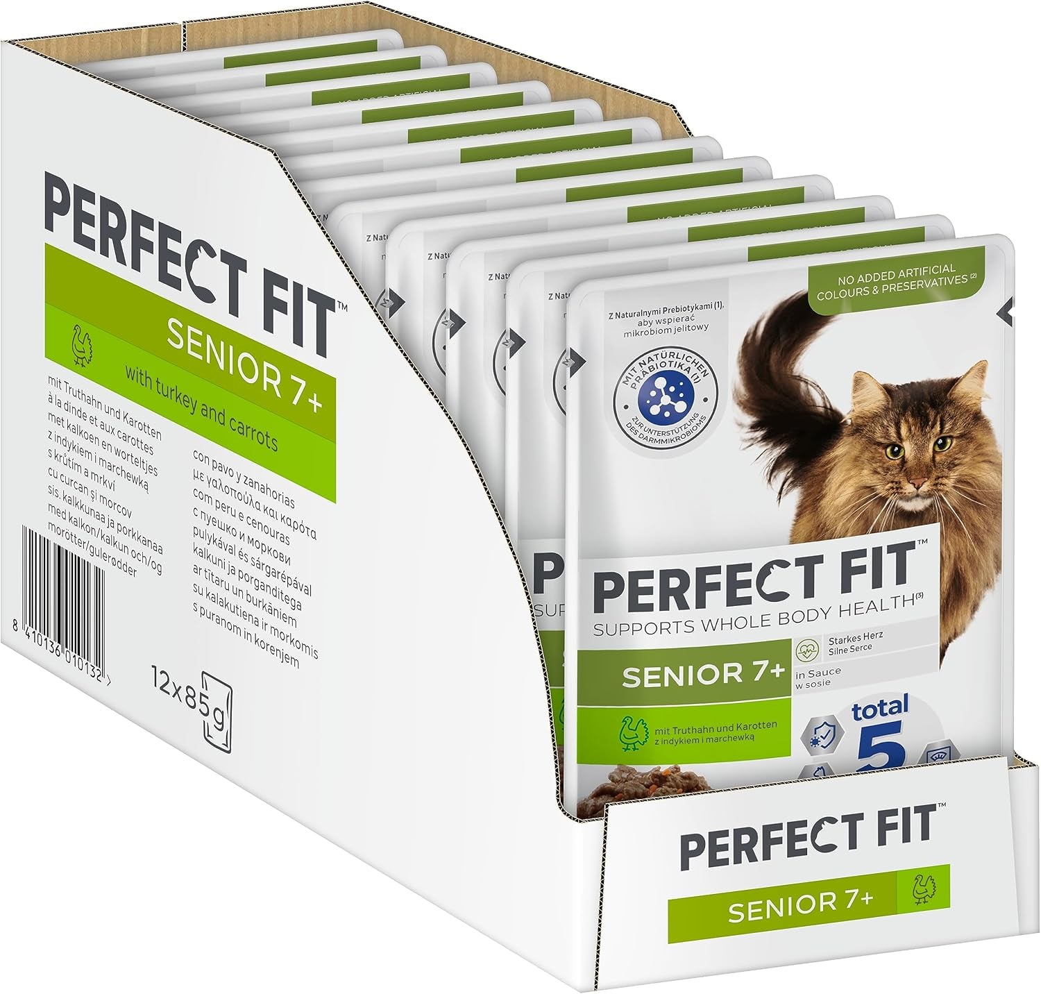 PERFECT FIT™ Bolsas de porciones para gatos mayores con pavo y zanahorias, 12 x 85 g